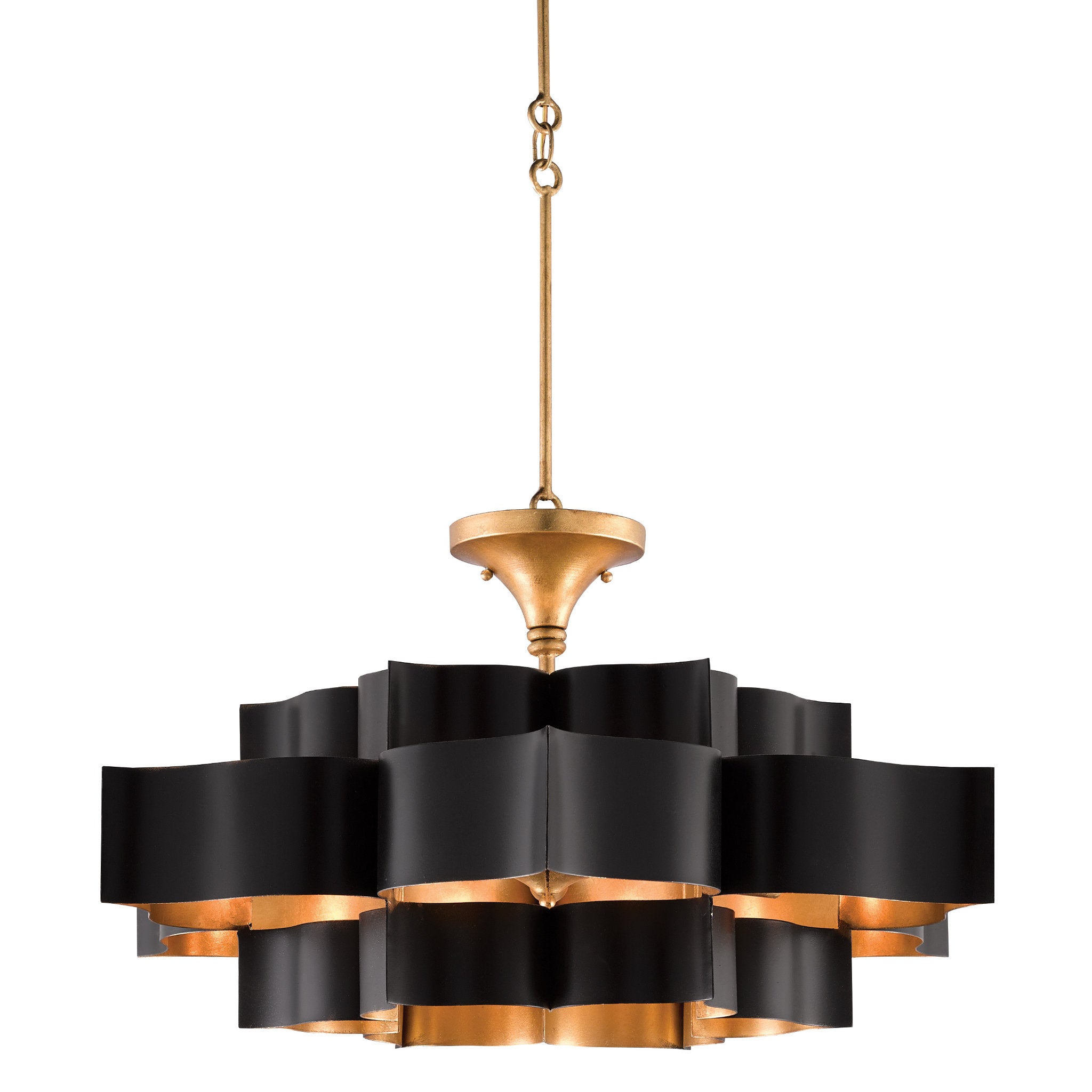 Grand Lotus Large Black Chandelier - Satin Black/Contemporary Gold Leaf