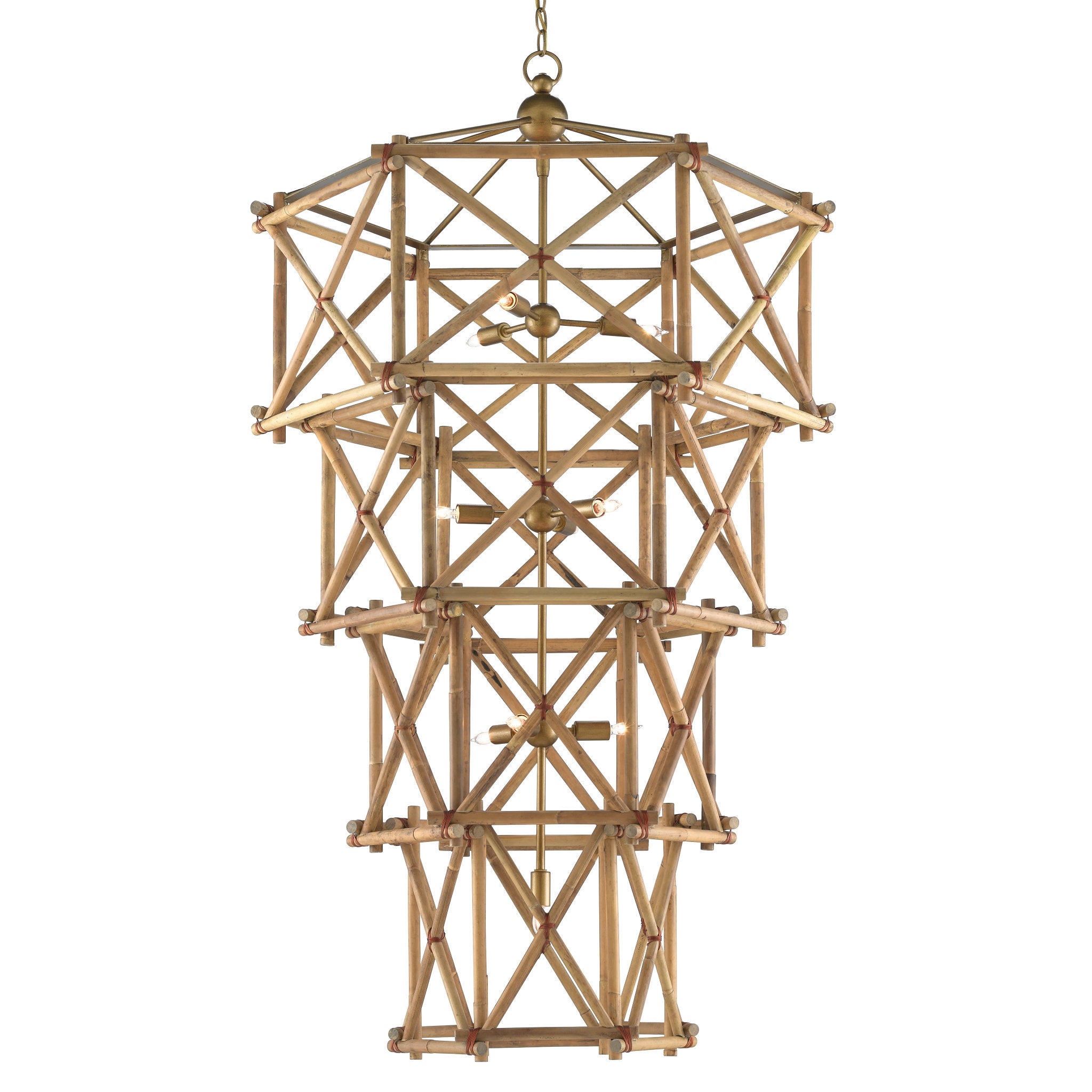 Kingali Grande Rattan Chandelier - Natural/New Brass