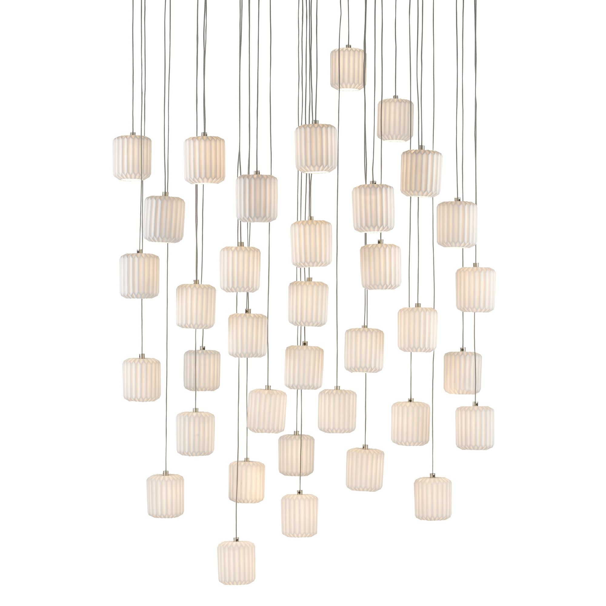 Dove 36-Light Round Multi-Drop Pendant - Painted Silver/White