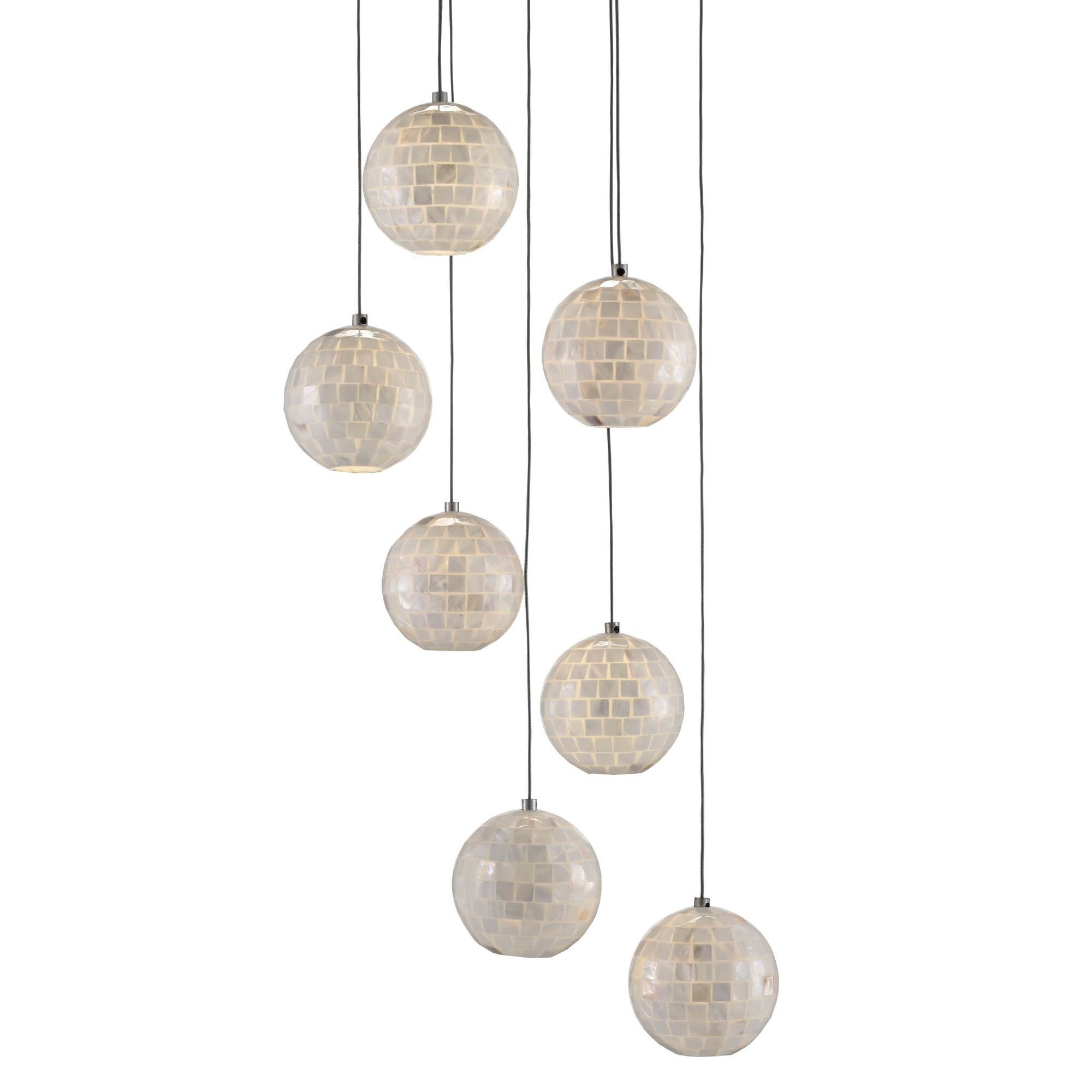 Finhorn 7-Light Round Multi-Drop Pendant - Painted Silver/Pearl