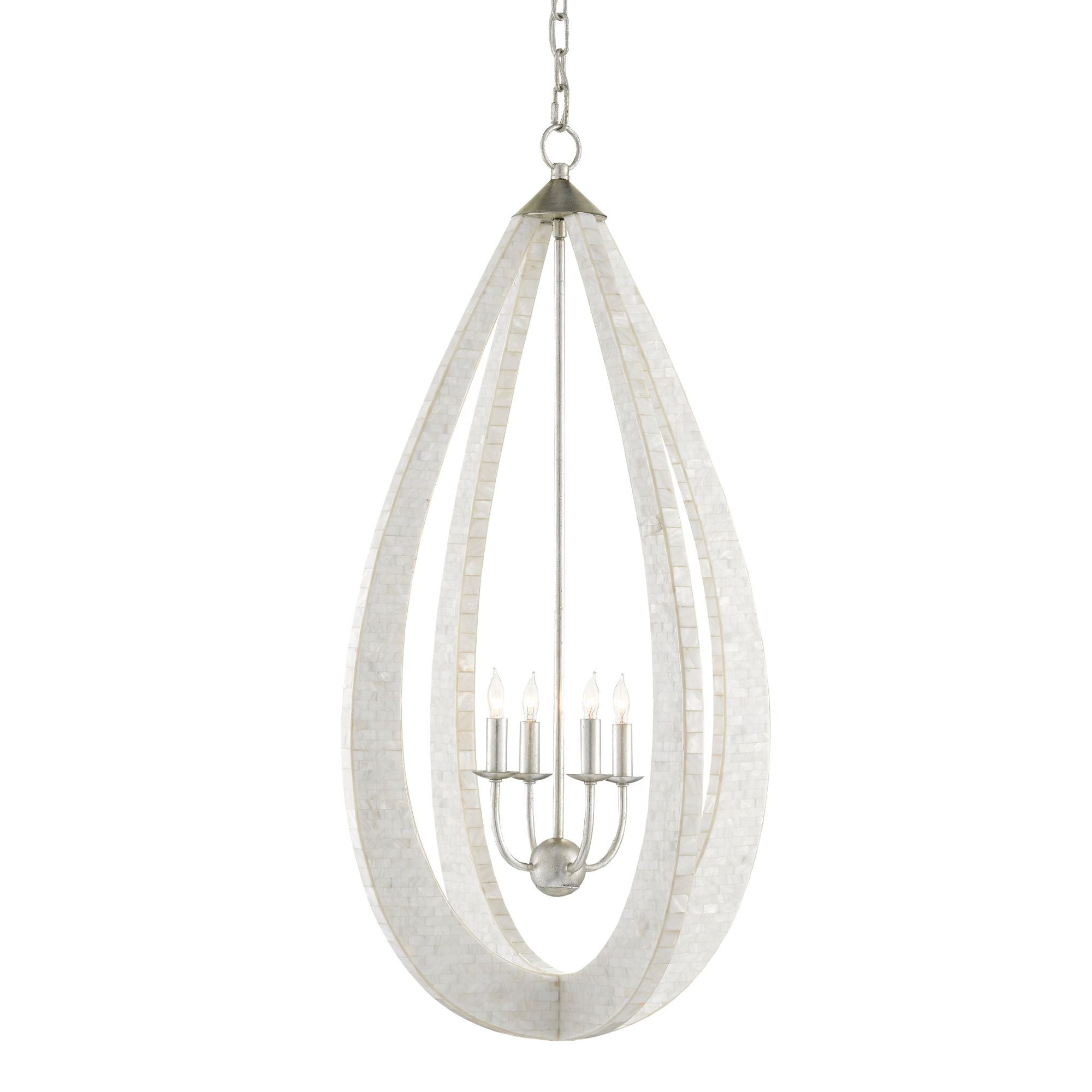Arietta White Teardrop Chandelier - White/Pearl/Silver Leaf