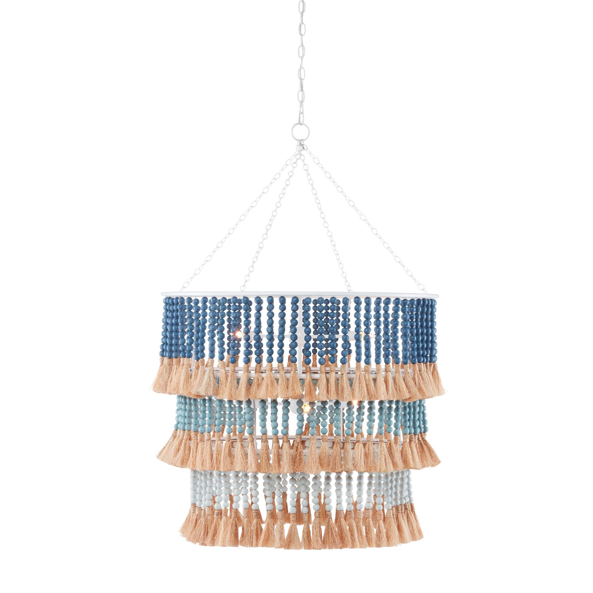 St. Barts Blue Chandelier - Sugar White/Mist Blue/Demin Blue/Natural Rope