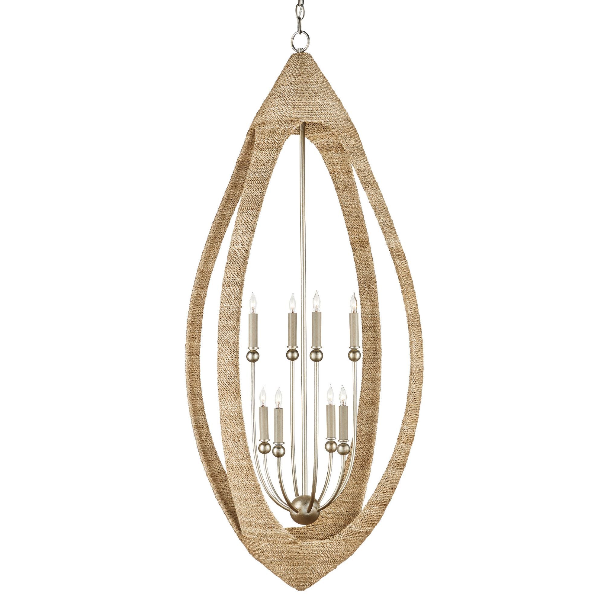 Menorca Large Rope Chandelier - Contemporary Silver Leaf/Smokewood/Natural Rope