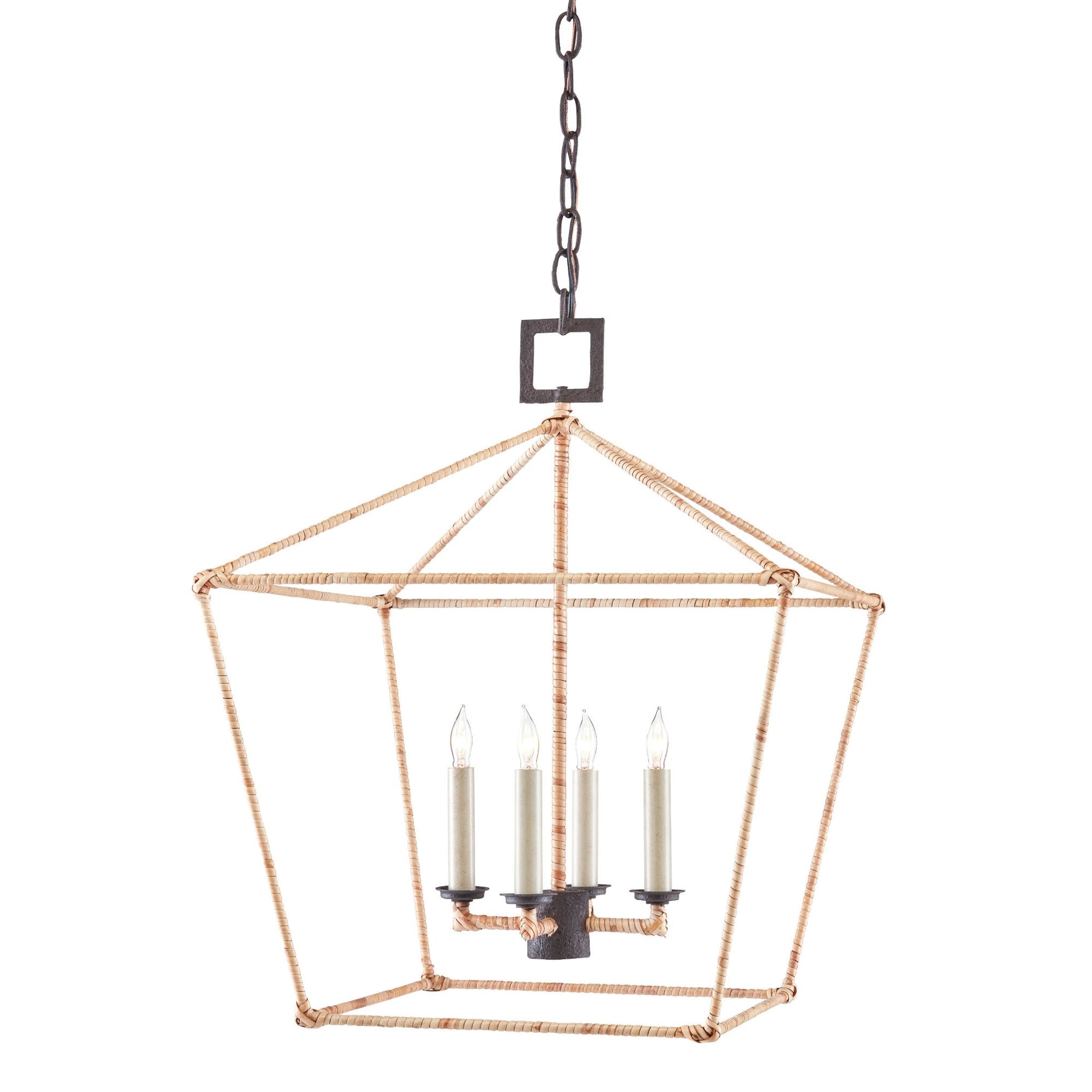 Denison Medium Rattan Lantern - Mole Black/Natural Rattan