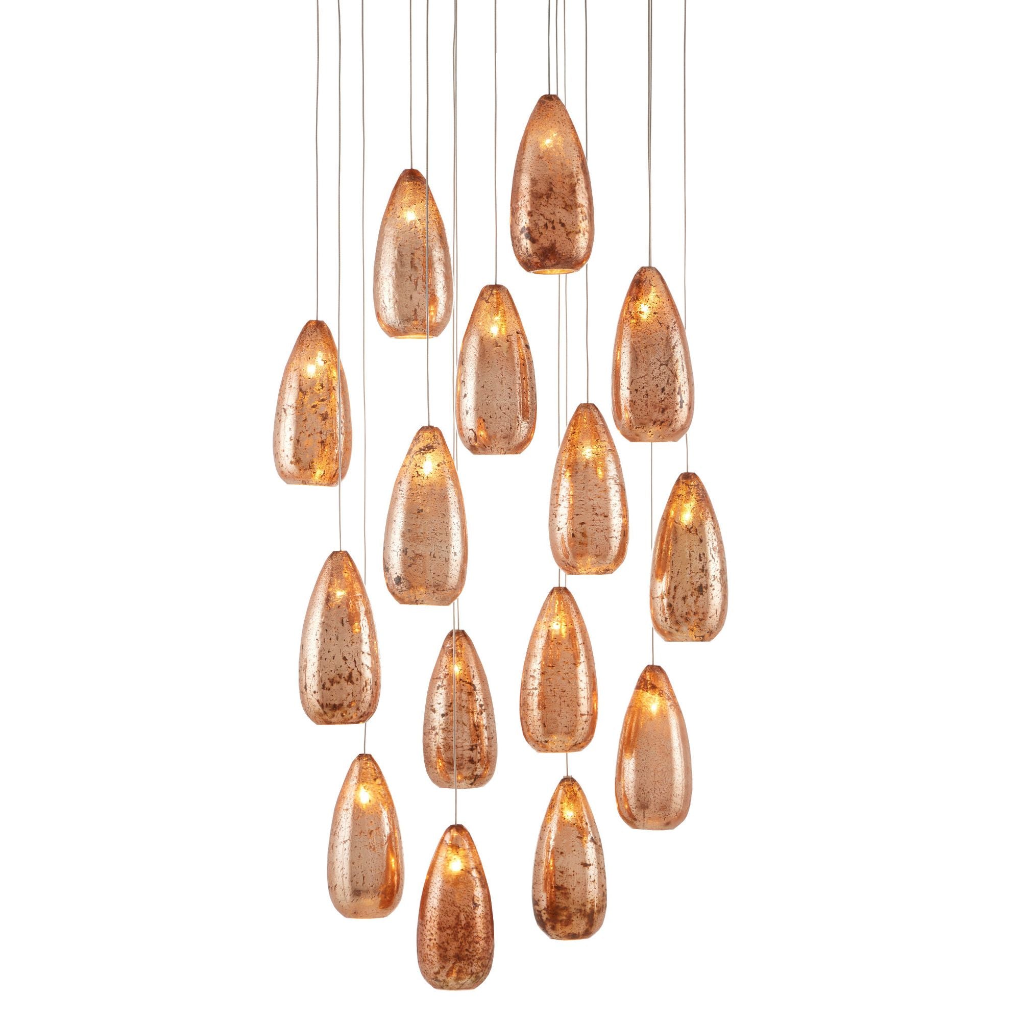 Rame 15-Light Round Multi-Drop Pendant - Copper/Silver/Painted Silver