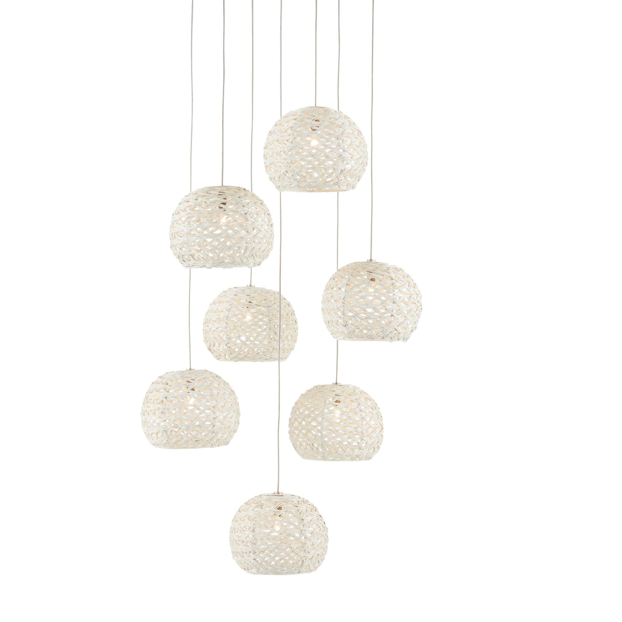 Piero White 7-Light Round Multi-Drop Pendant - White/Painted Silver