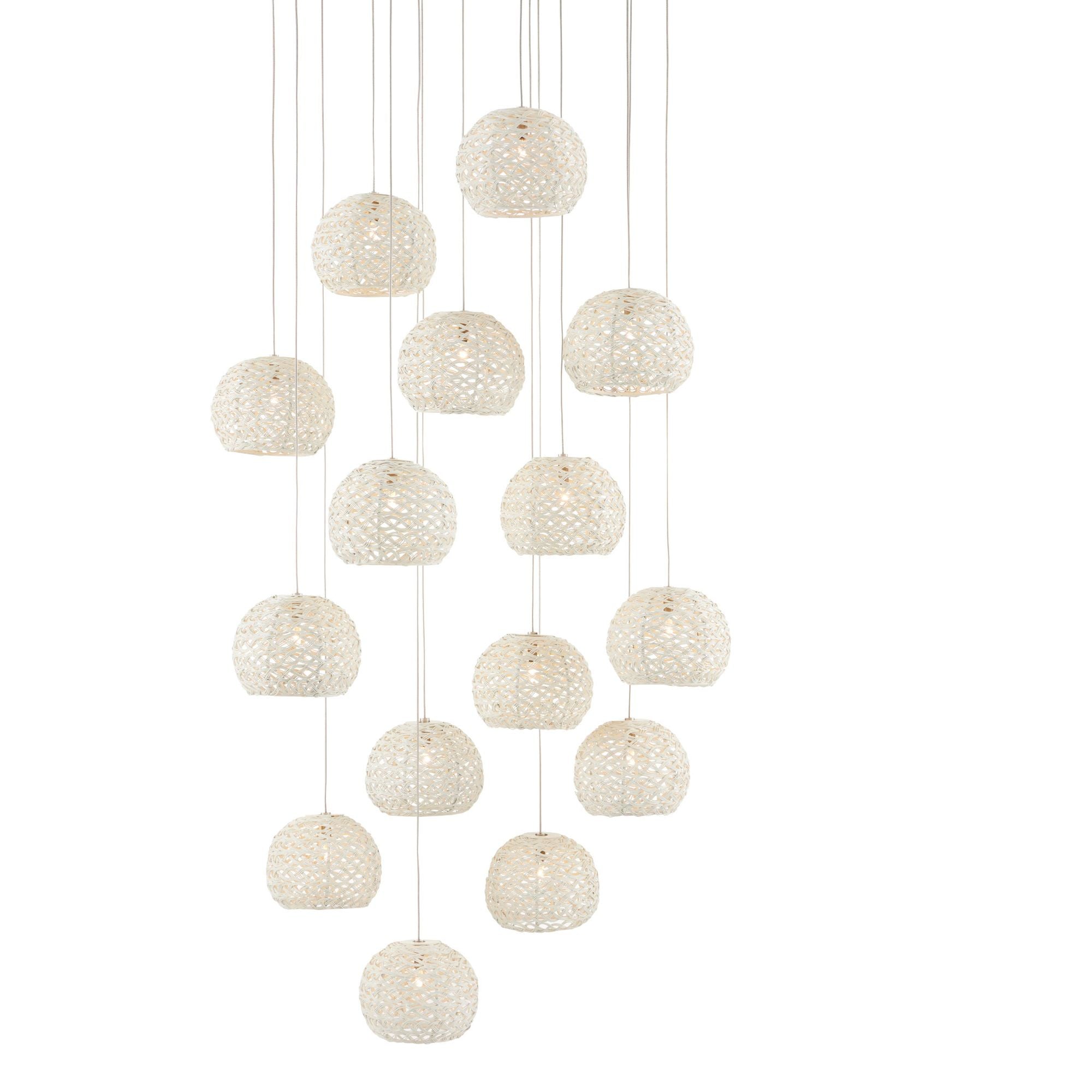 Piero White 15-Light Round Multi-Drop Pendant - White/Painted Silver