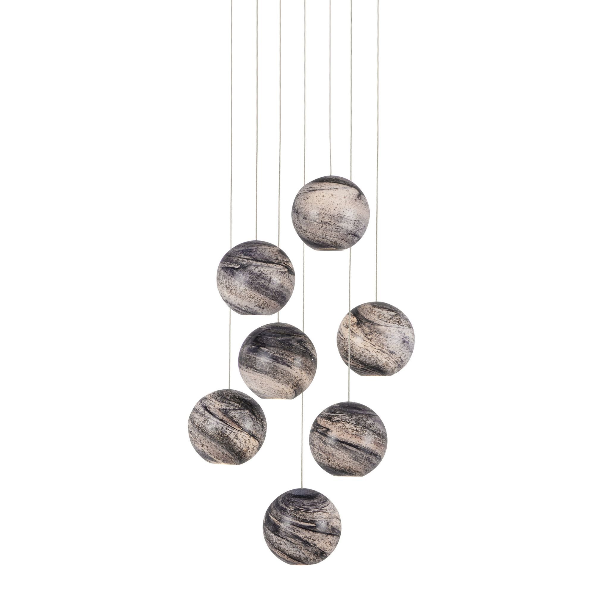Palatino 7-Light Round Multi-Drop Pendant - Blue Marbeled/Silver