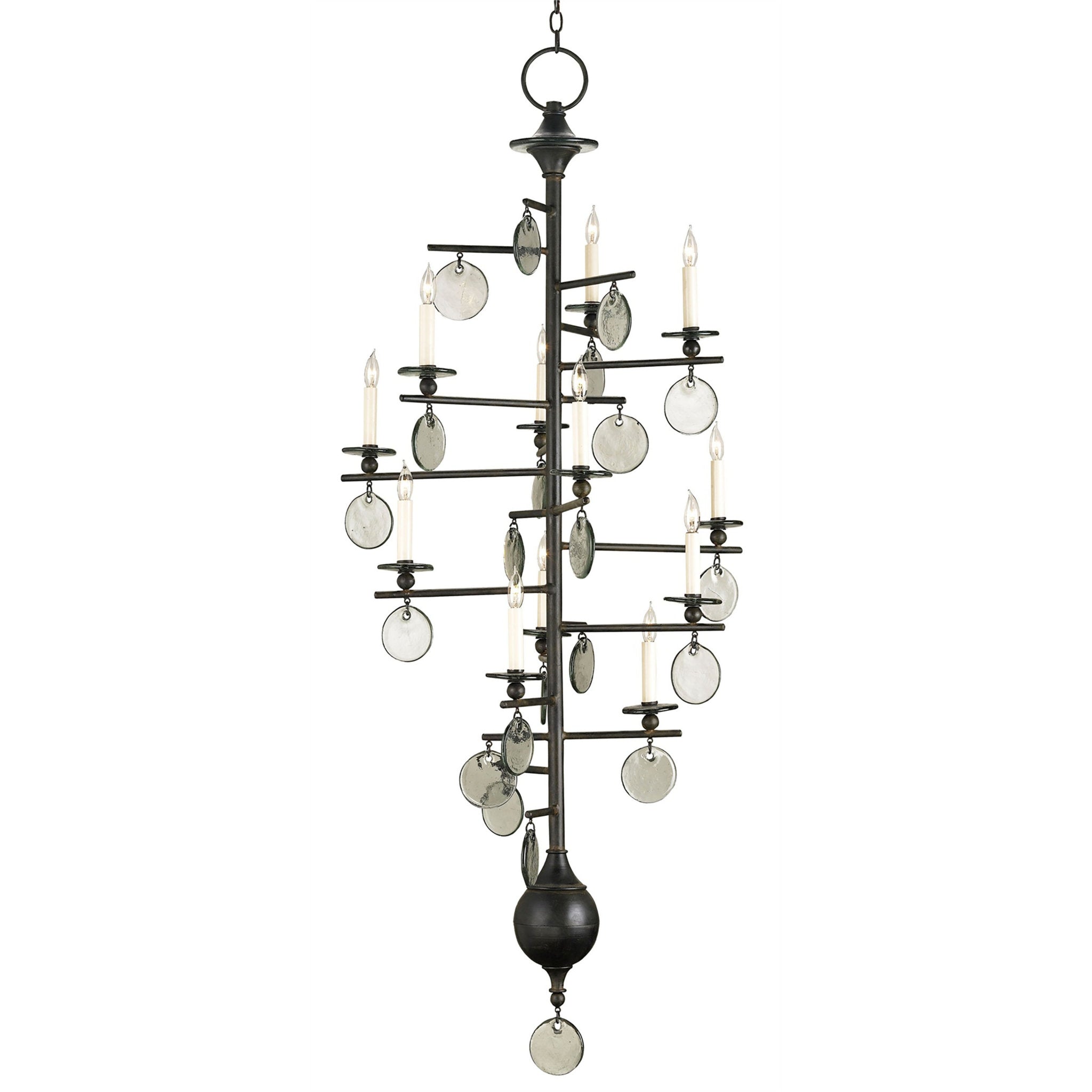 Sethos Large Black Recycled Glass Chandelier - Old Iron