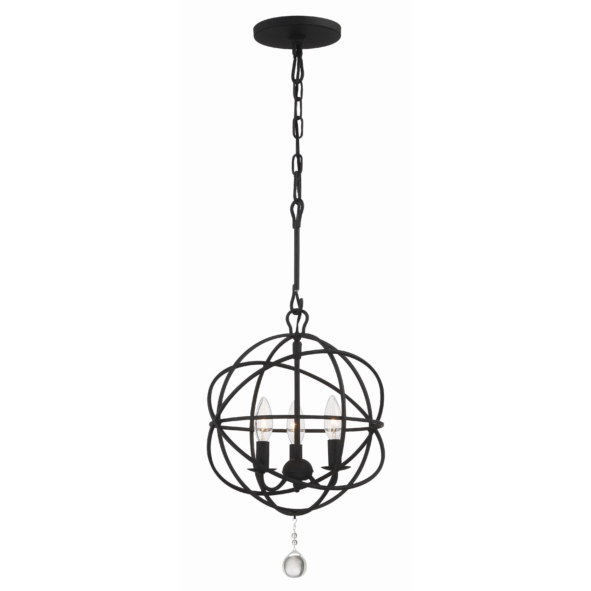Solaris 3 Light Black Mini Chandelier Clear Glass Drops 12.5"W x 16.5"H x 12.5"D