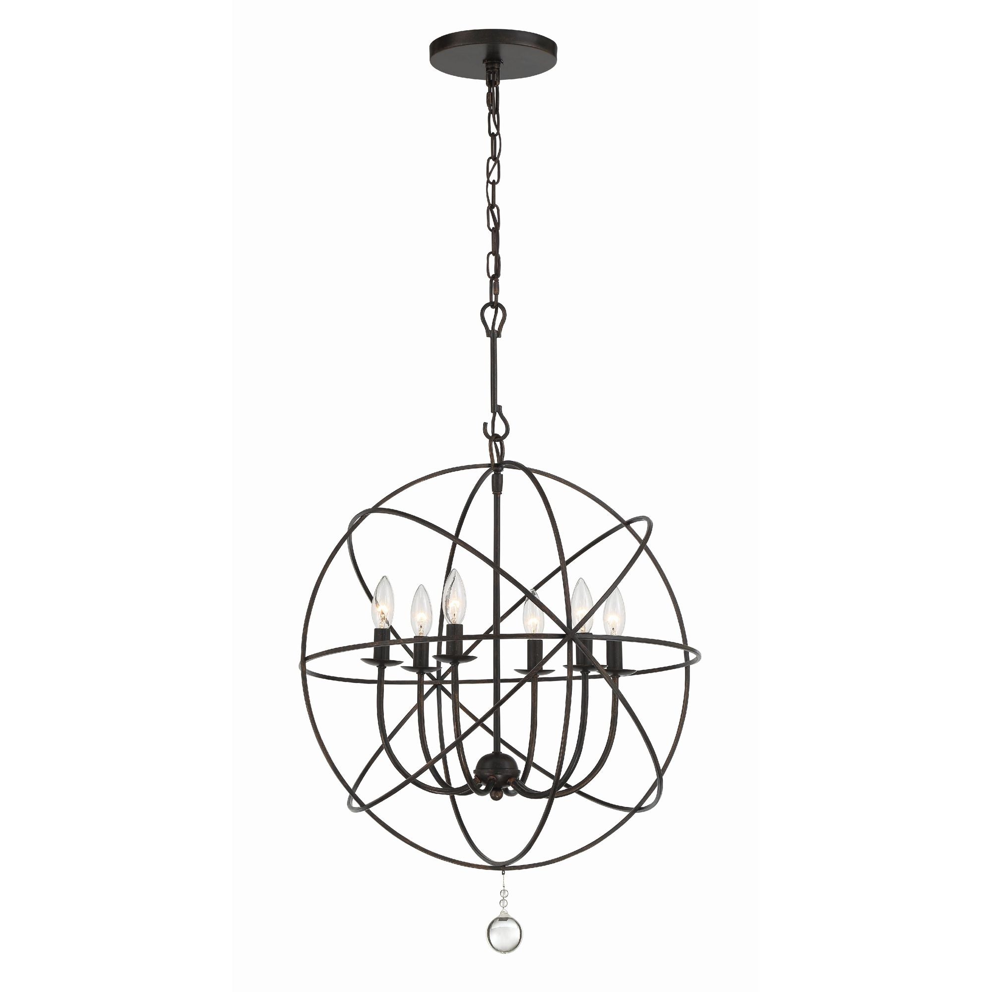 Solaris 6 Light English Bronze Sphere Chandelier Clear Glass Drops 22.5"W x 27.5"H x 22.5"D