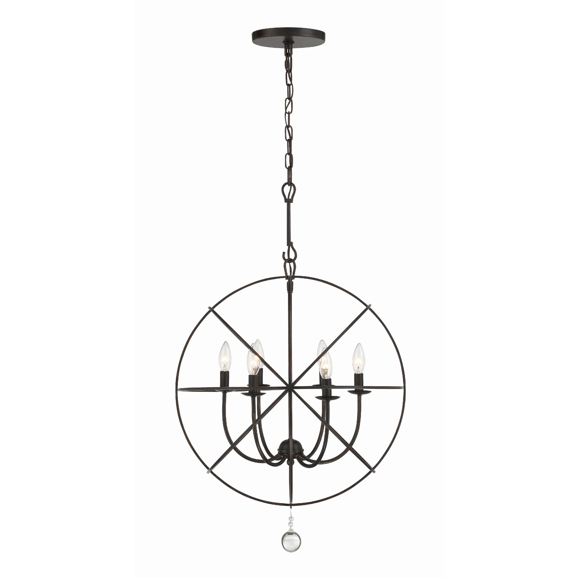 Solaris 6 Light English Bronze Sphere Chandelier Clear Glass Drops 22.5"W x 27.5"H x 22.5"D