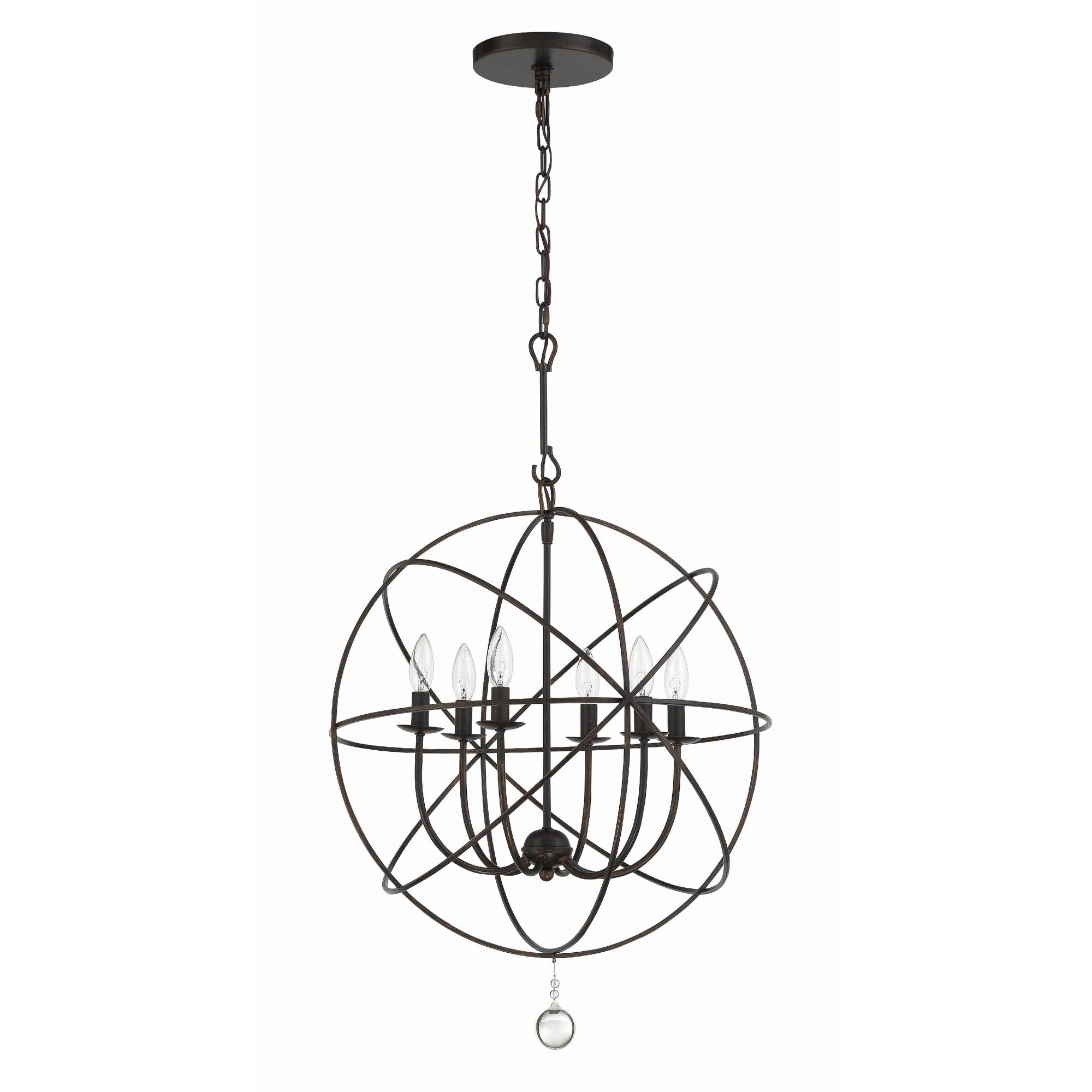 Solaris 6 Light English Bronze Sphere Chandelier Clear Glass Drops 22.5"W x 27.5"H x 22.5"D