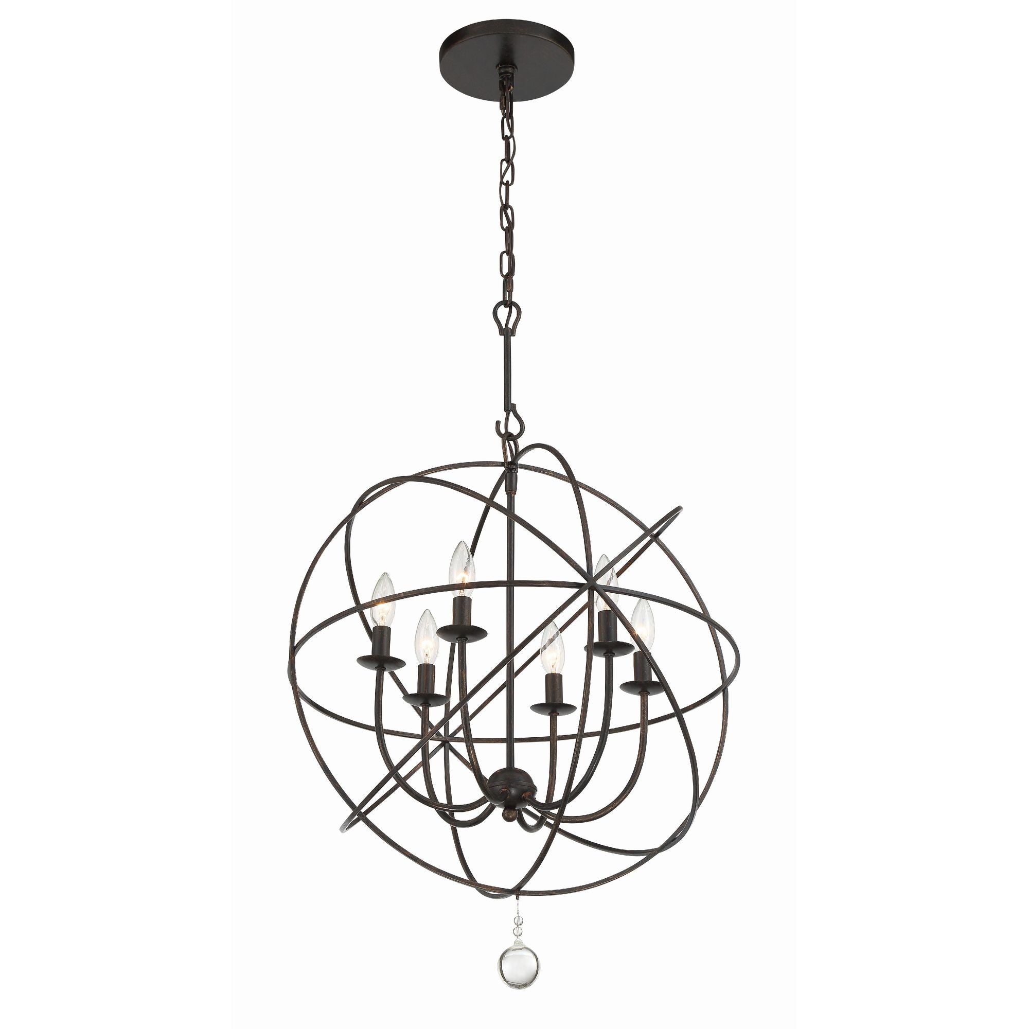 Solaris 6 Light English Bronze Sphere Chandelier Clear Glass Drops 22.5"W x 27.5"H x 22.5"D