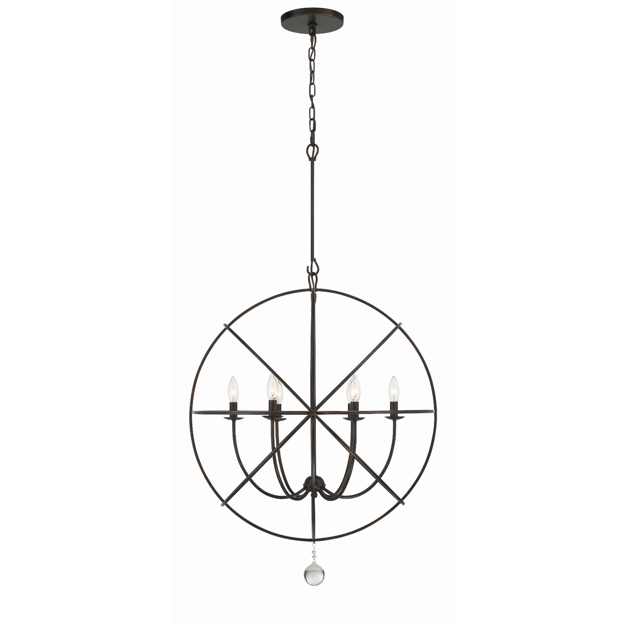 Solaris 6 Light English Bronze Sphere Chandelier Clear Glass Drops 28.5"W x 35.5"H x 28.5"D