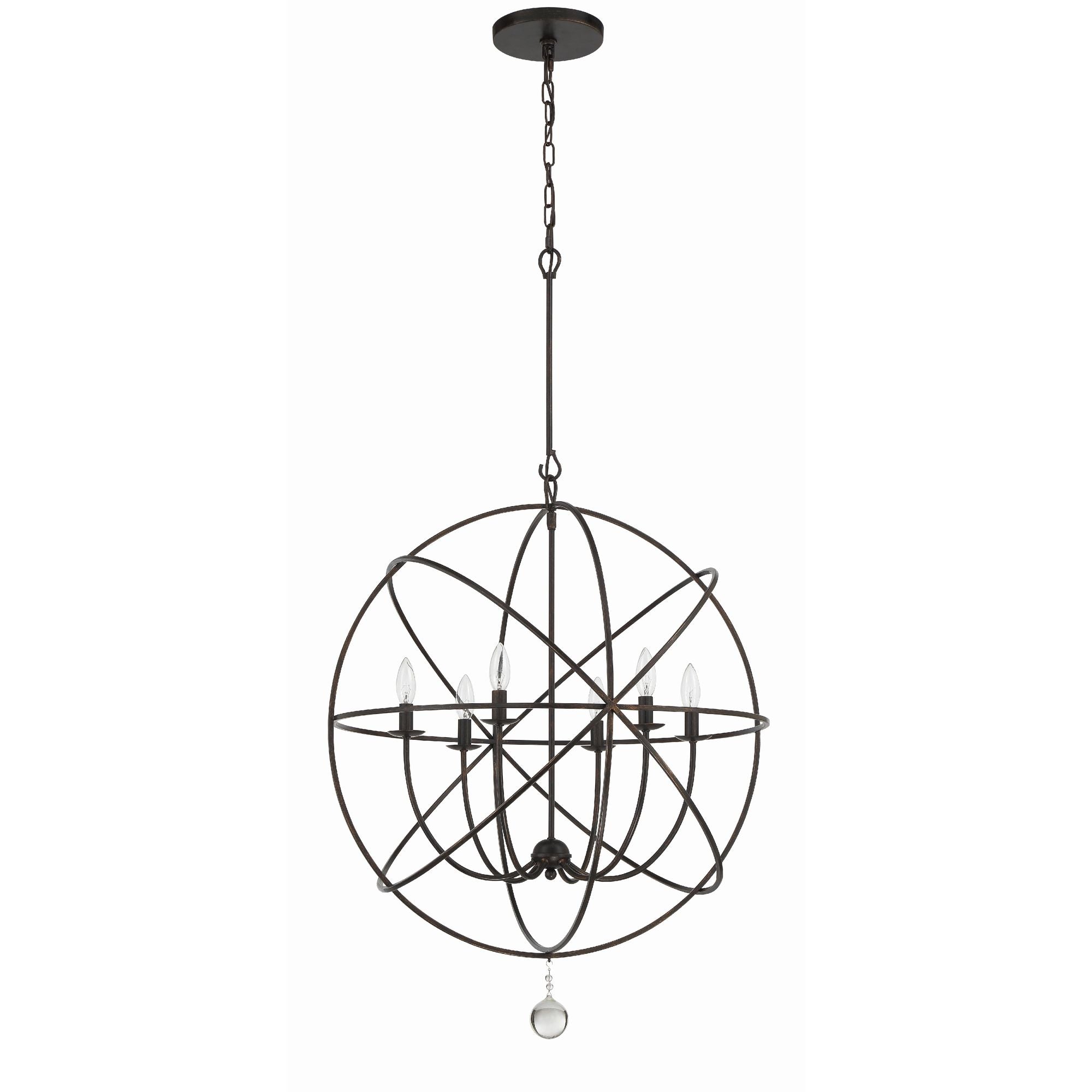 Solaris 6 Light English Bronze Sphere Chandelier Clear Glass Drops 28.5"W x 35.5"H x 28.5"D