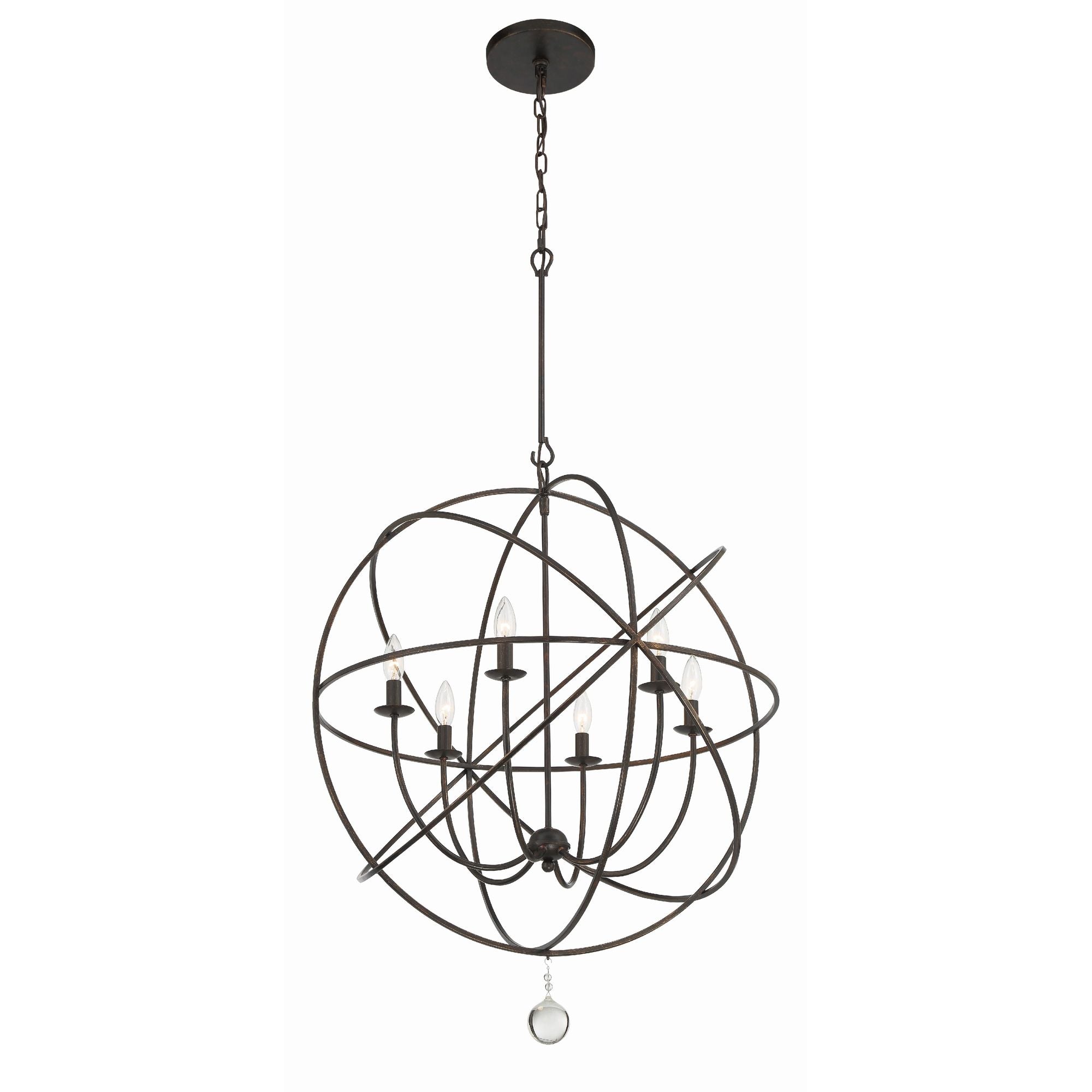 Solaris 6 Light English Bronze Sphere Chandelier Clear Glass Drops 28.5"W x 35.5"H x 28.5"D