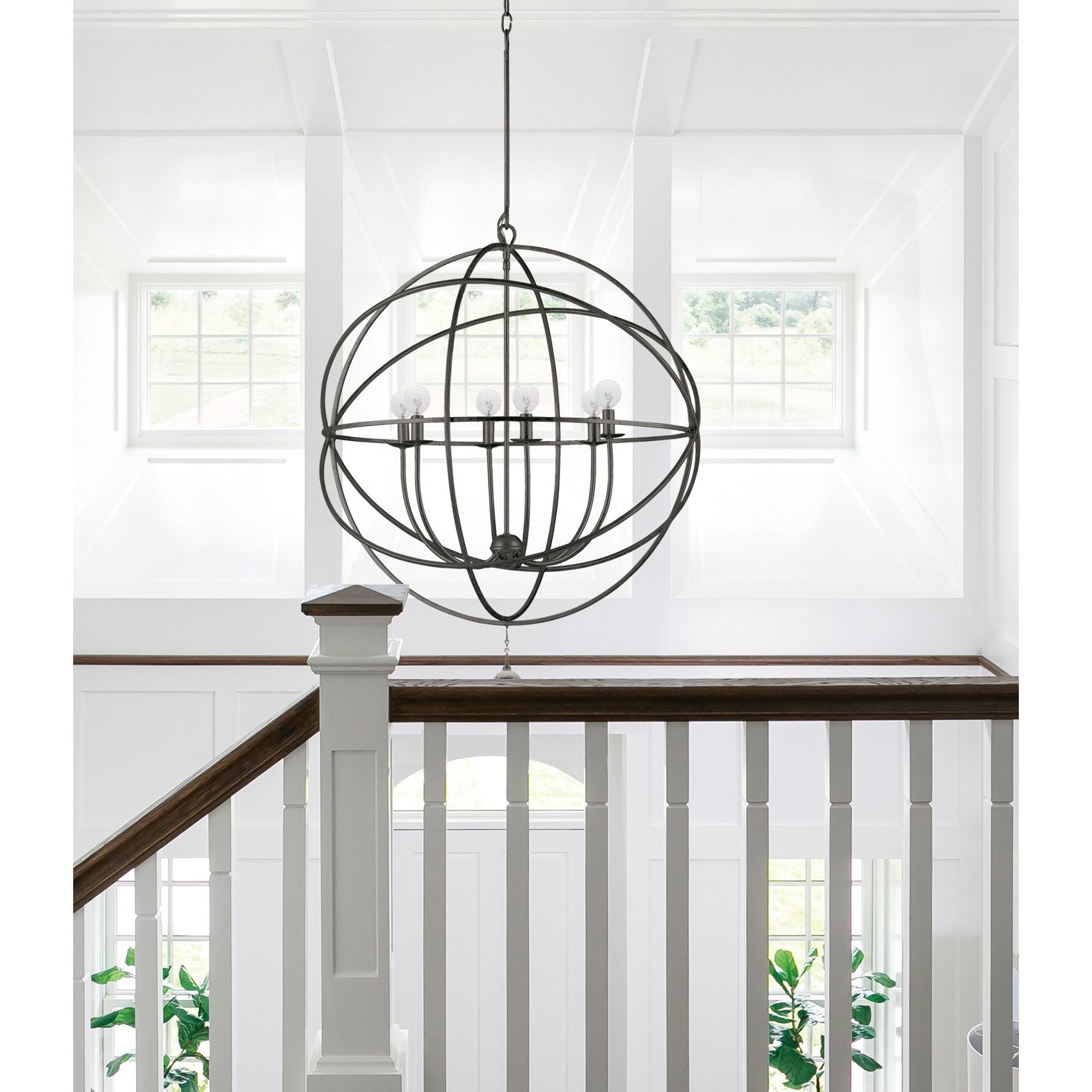 Solaris 6 Light English Bronze Sphere Chandelier Clear Glass Drops 28.5"W x 35.5"H x 28.5"D