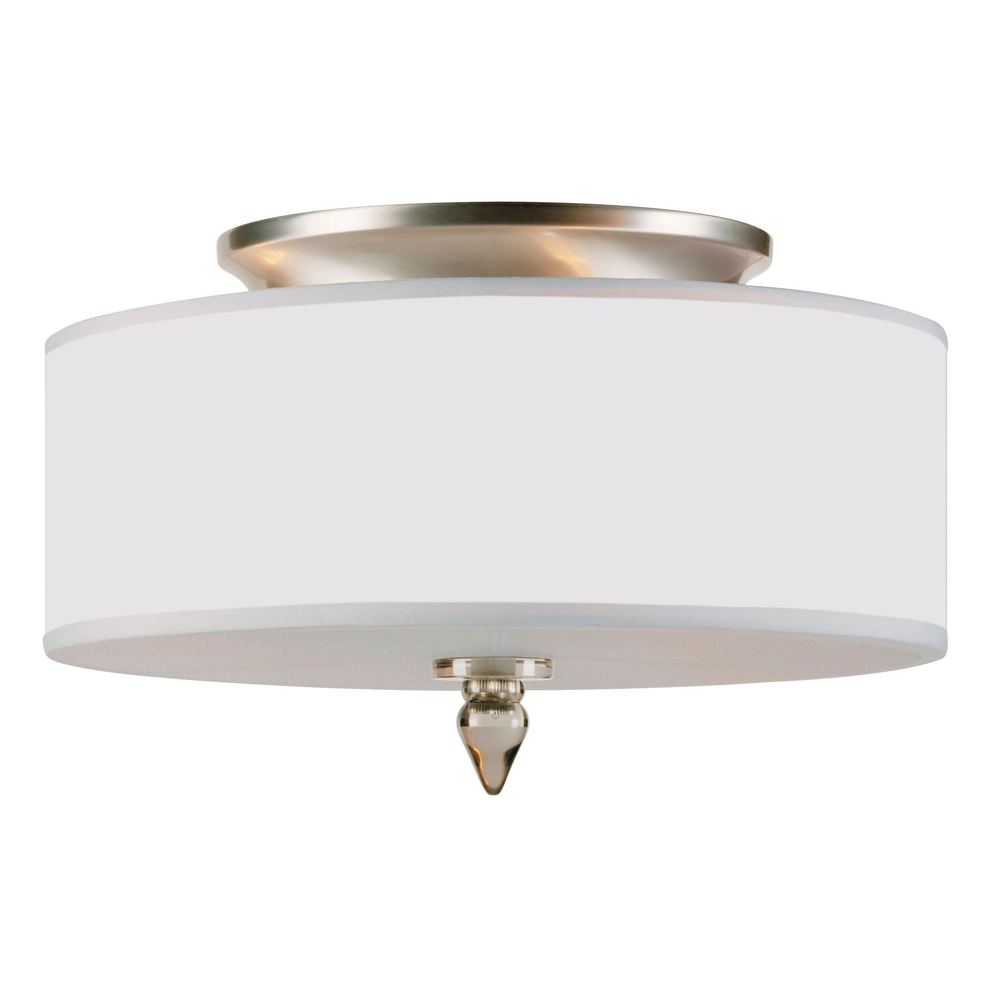Luxo 3 Light Drum Shade Satin Nickel Flush Mount Silk Shade 14"W x 8.5"H x 14"D