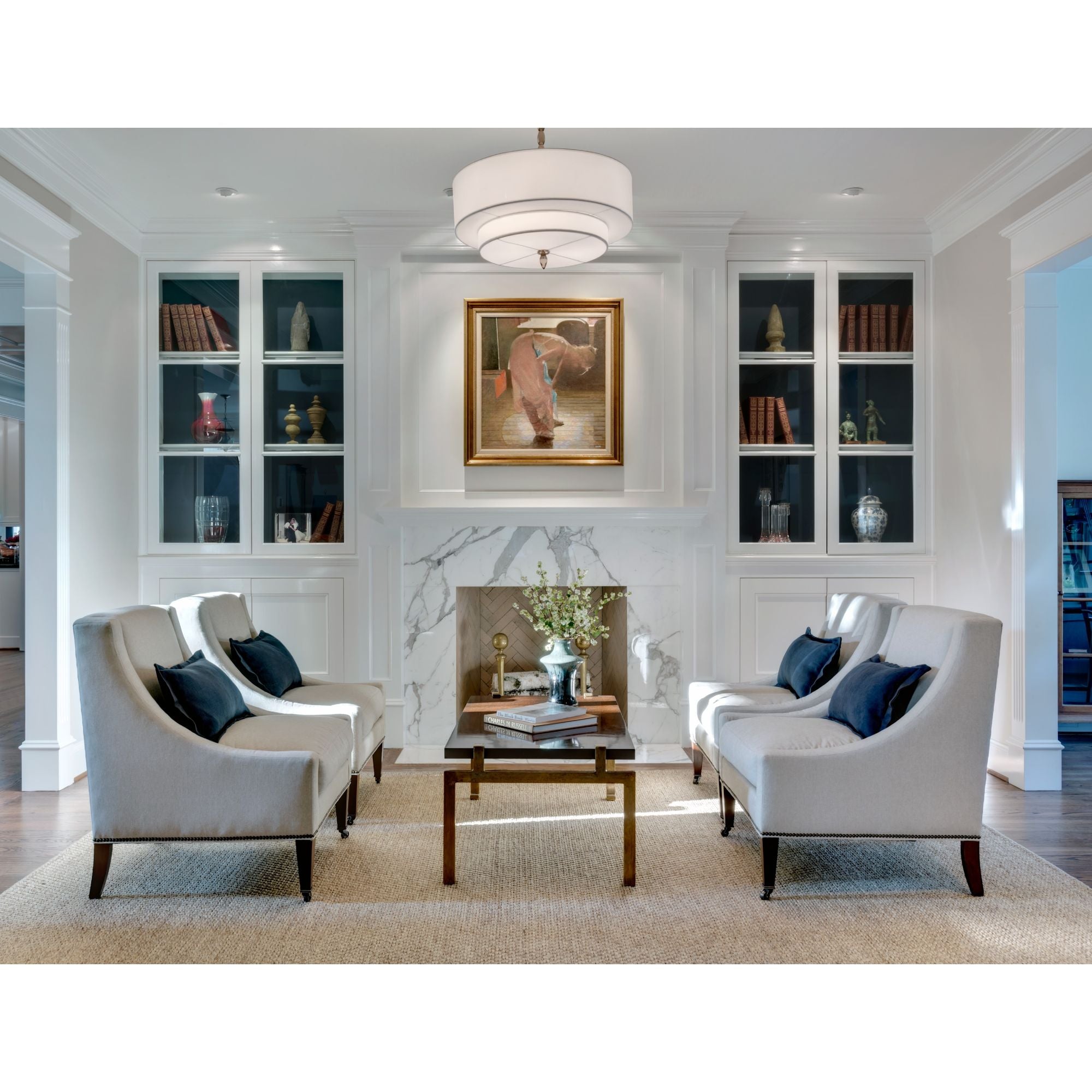 Luxo 5 Light Drum Shade Satin Nickel Chandelier Silk Shade 26"W x 22"H x 26"D