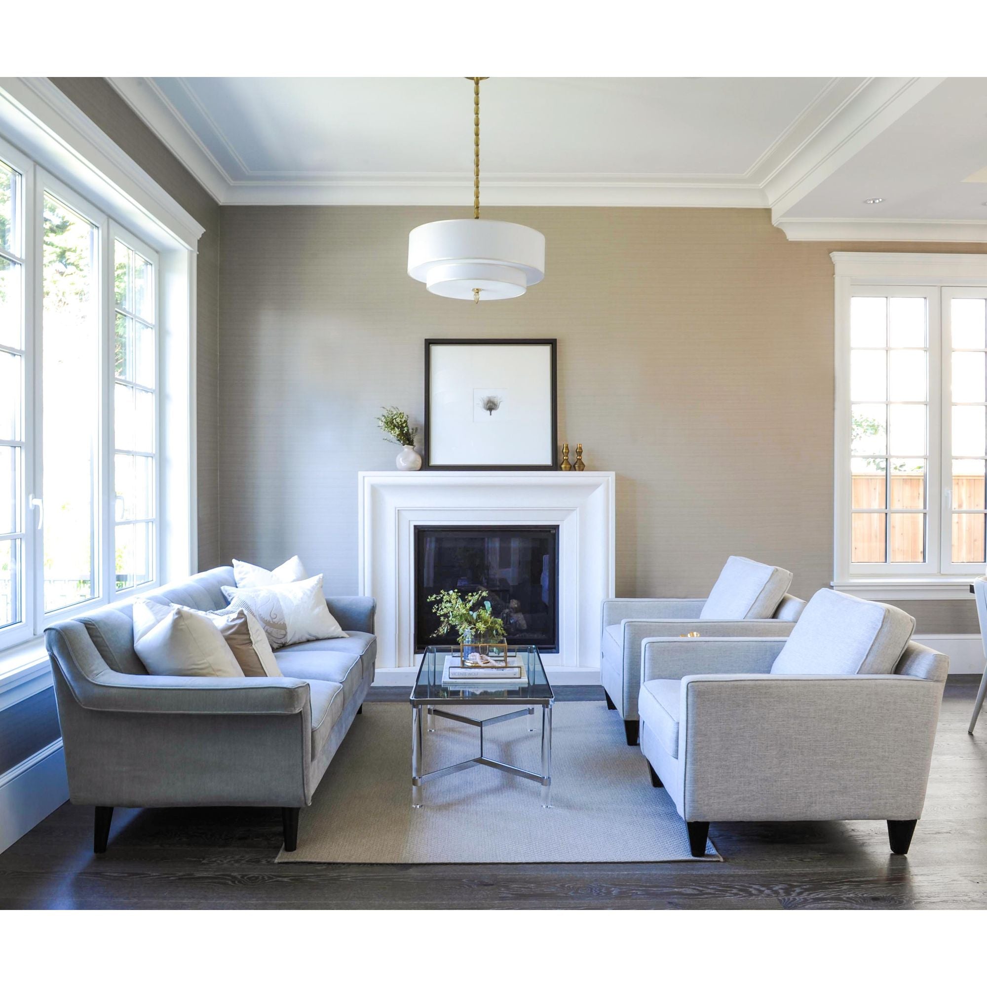 Luxo 5 Light Drum Shade Satin Nickel Chandelier Silk Shade 26"W x 22"H x 26"D