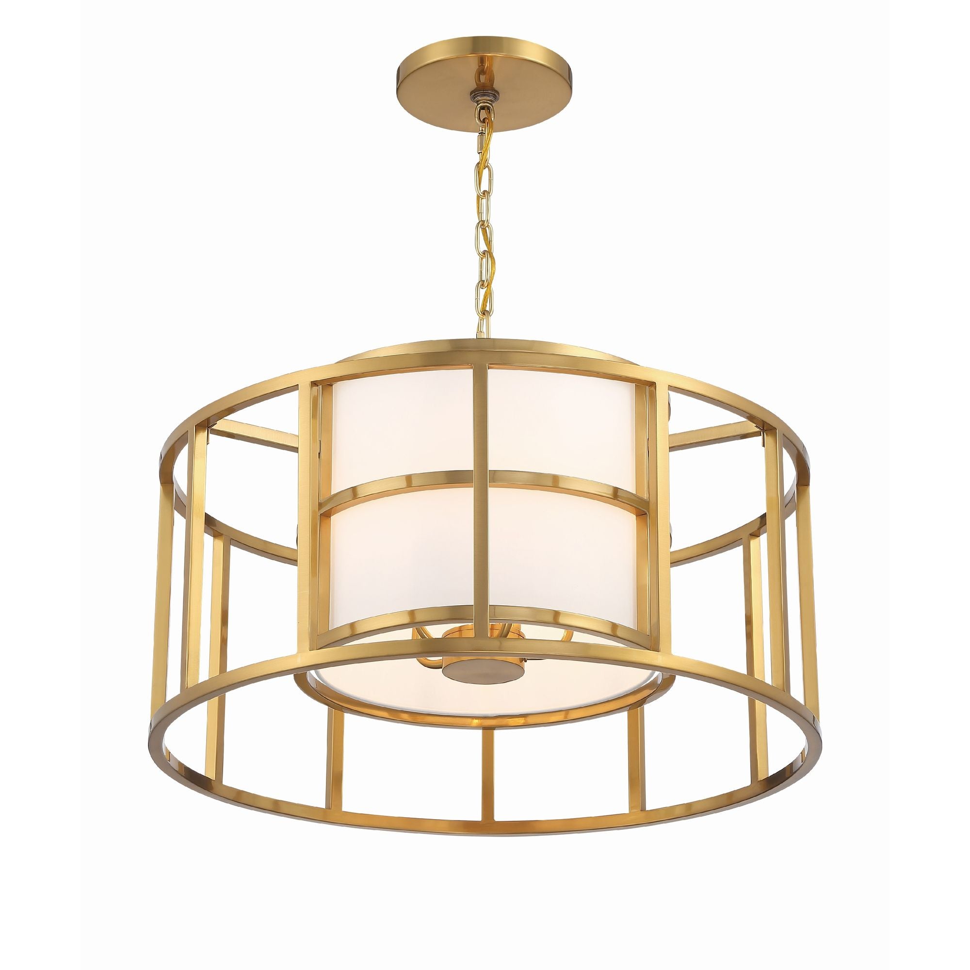 Brian Patrick Flynn Hulton 5 Light Luxe Gold Lantern Chandelier Silk Shade 25"W x 16"H x 25"D