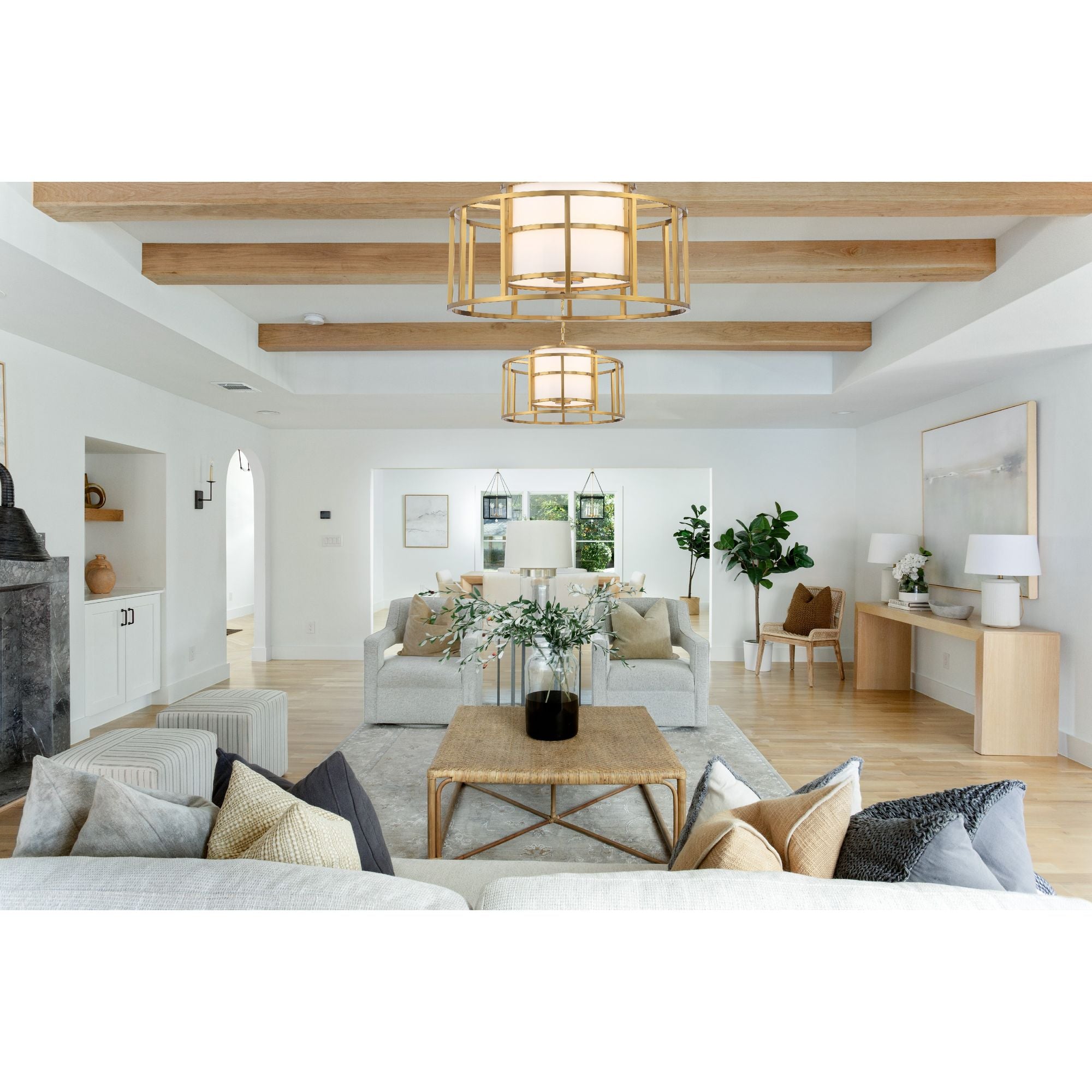 Brian Patrick Flynn Hulton 5 Light Luxe Gold Lantern Chandelier Silk Shade 25"W x 16"H x 25"D