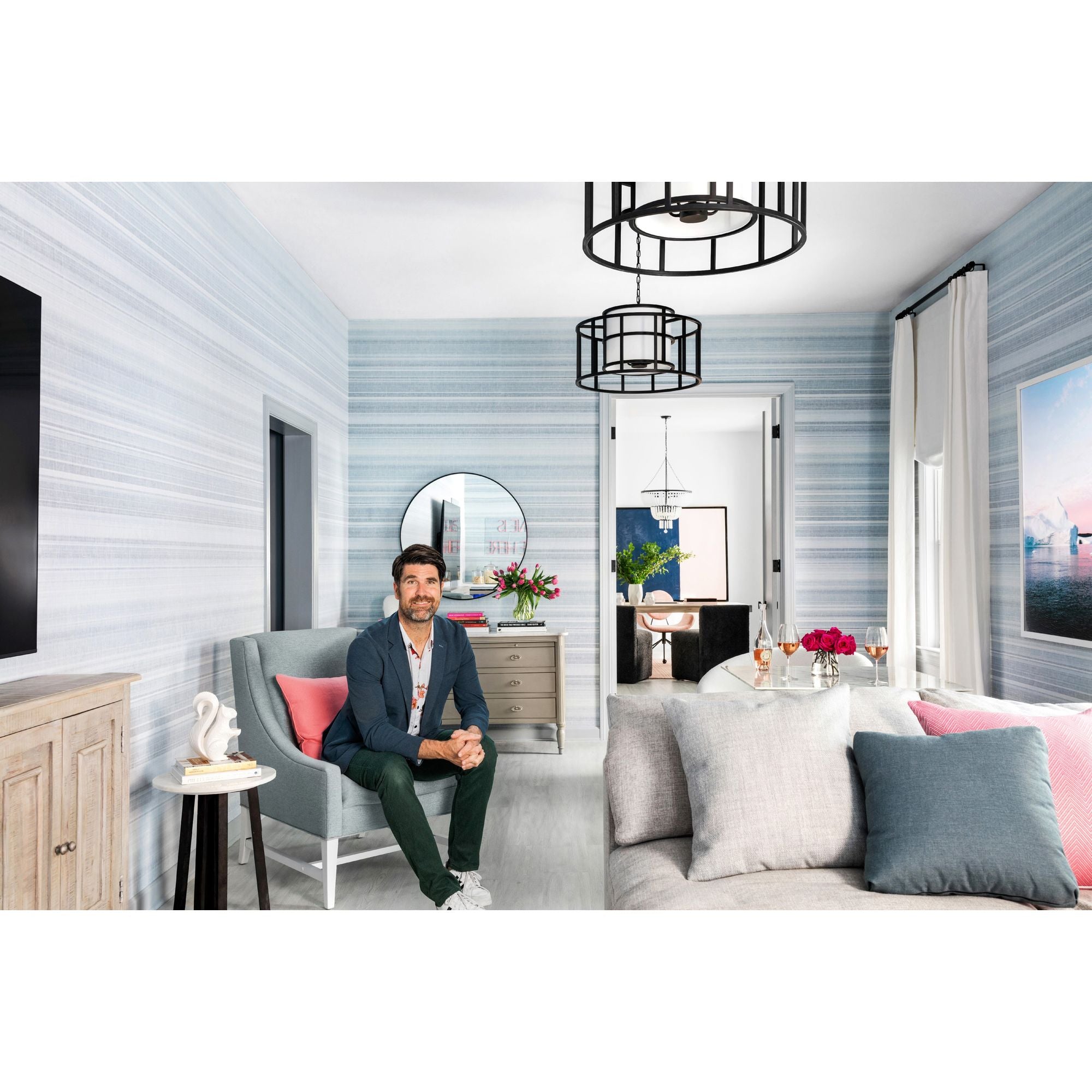 Brian Patrick Flynn Hulton 5 Light Matte Black Lantern Chandelier Silk Shade 25"W x 16"H x 25"D