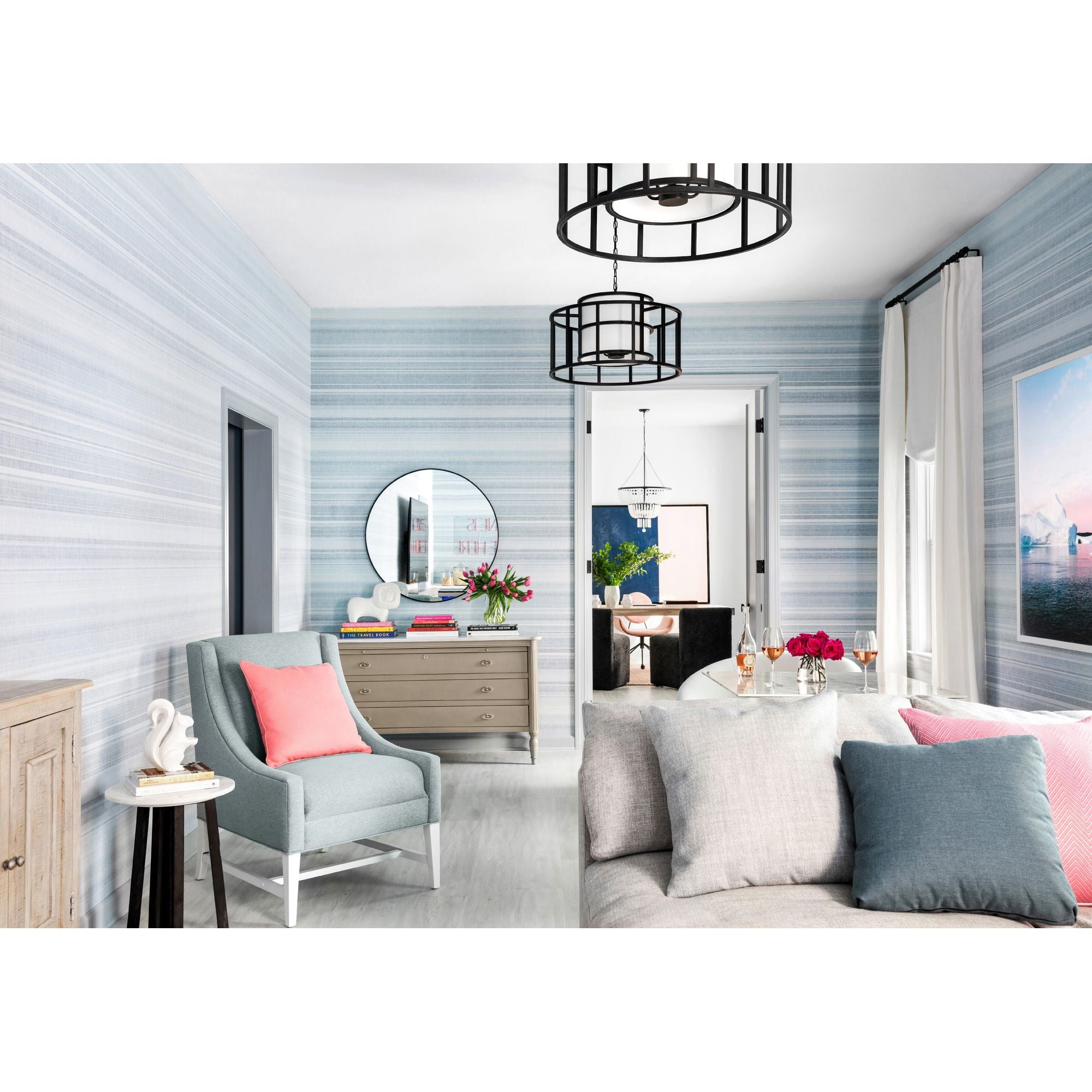 Brian Patrick Flynn Hulton 5 Light Matte Black Lantern Chandelier Silk Shade 25"W x 16"H x 25"D