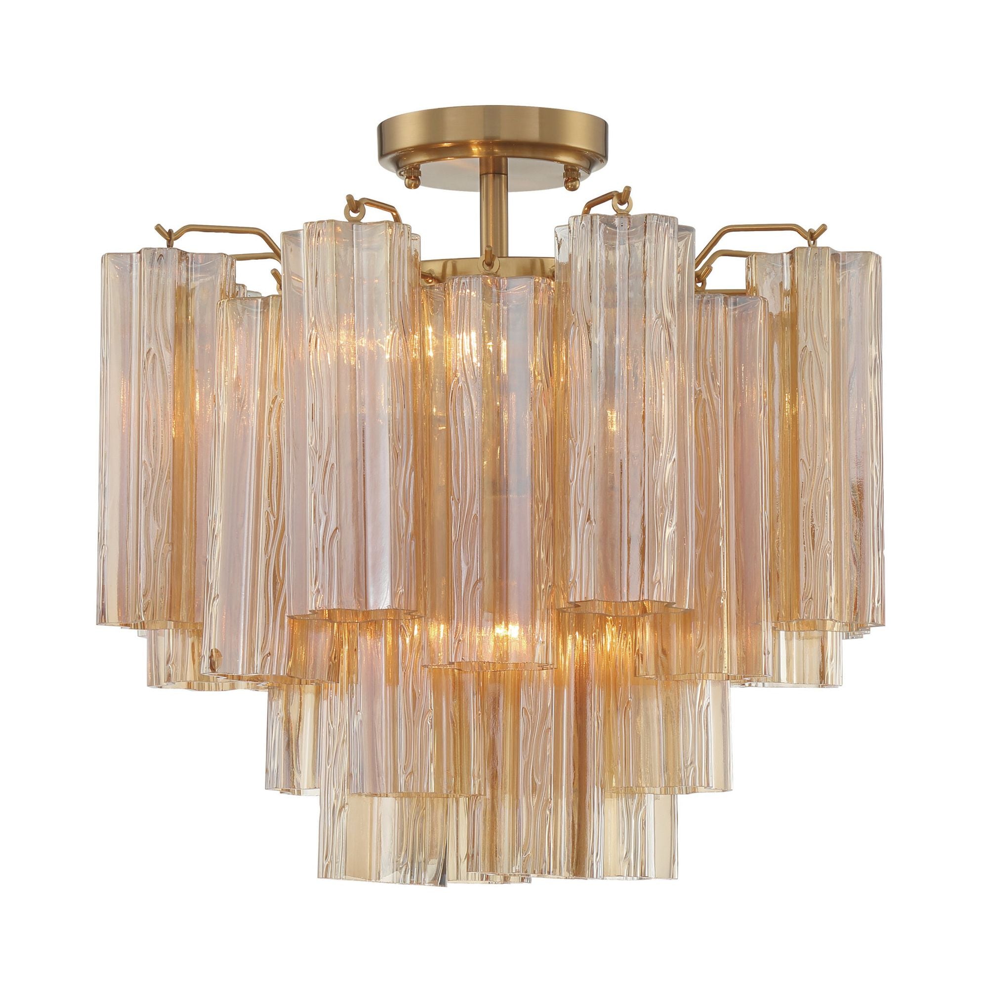 Addis 4 Light Aged Brass Semi Flush Mount Tronchi Glass Amber 17.75"W x 13.75"H x 17.75"D