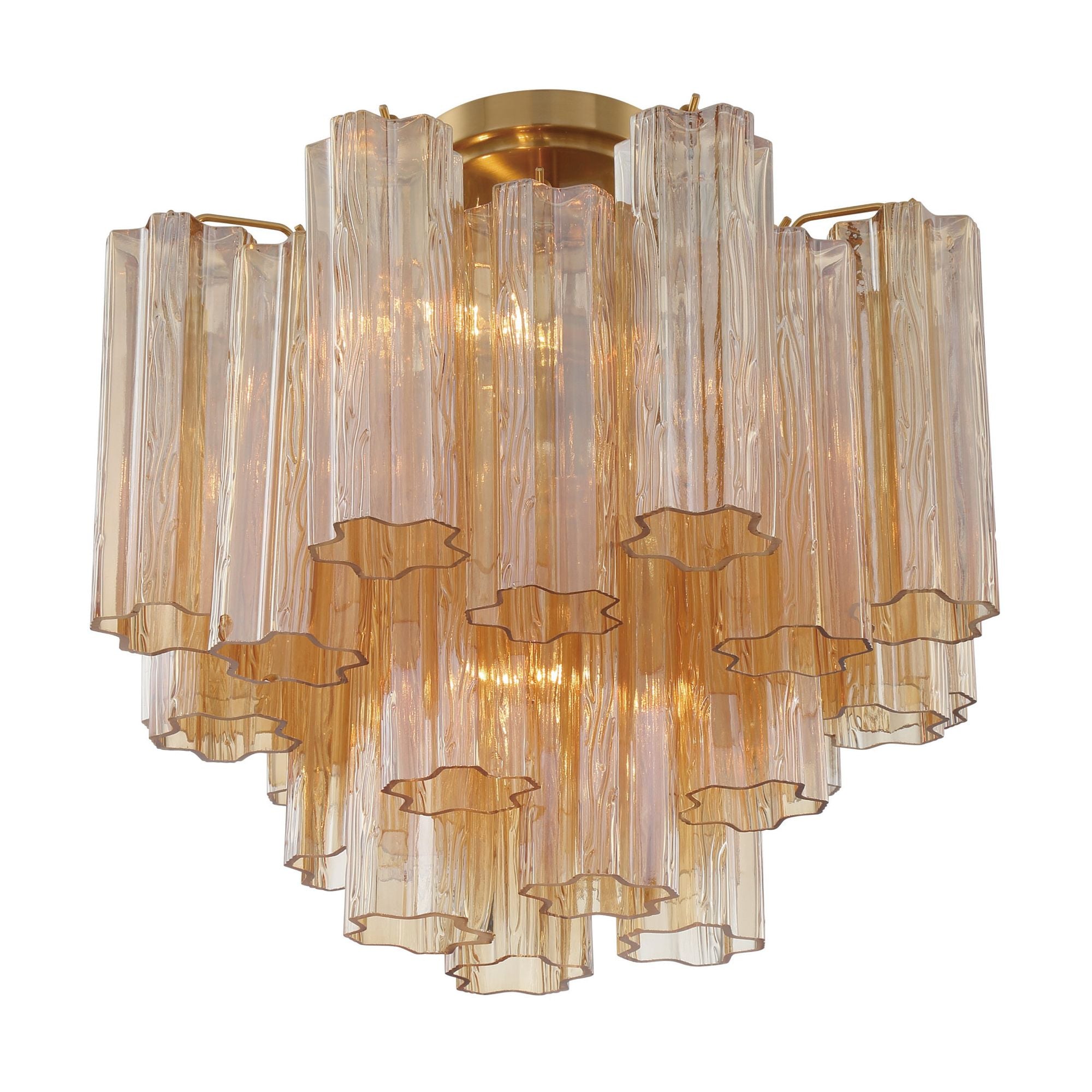 Addis 4 Light Aged Brass Semi Flush Mount Tronchi Glass Amber 17.75"W x 13.75"H x 17.75"D