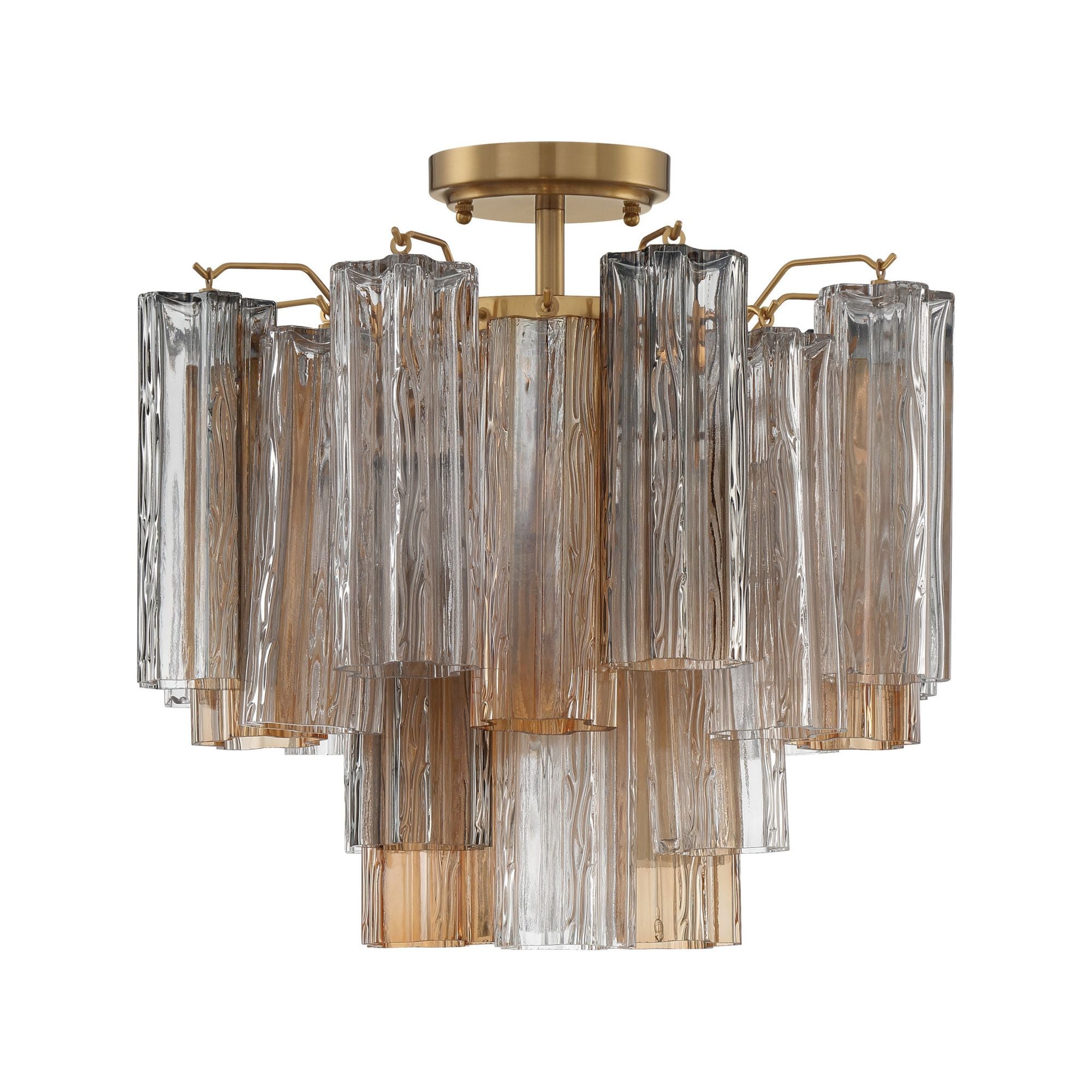 Addis 4 Light Aged Brass Semi Flush Mount Tronchi Glass Autumn 17.75"W x 13.75"H x 17.75"D
