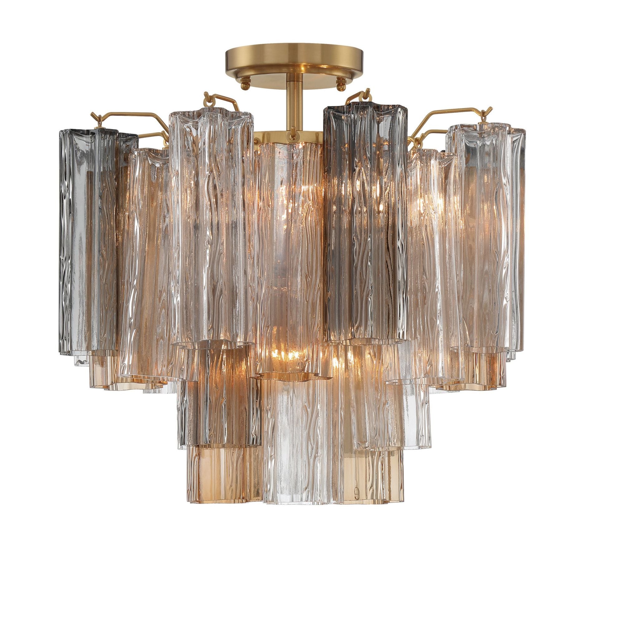 Addis 4 Light Aged Brass Semi Flush Mount Tronchi Glass Autumn 17.75"W x 13.75"H x 17.75"D