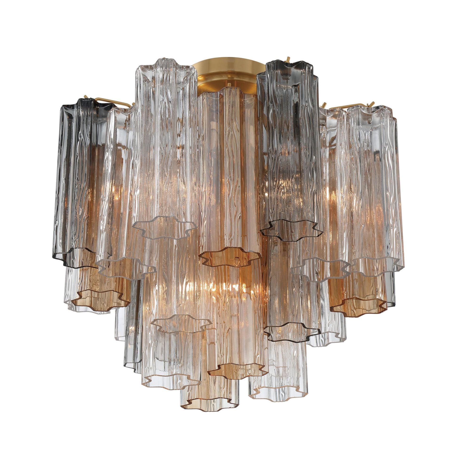 Addis 4 Light Aged Brass Semi Flush Mount Tronchi Glass Autumn 17.75"W x 13.75"H x 17.75"D
