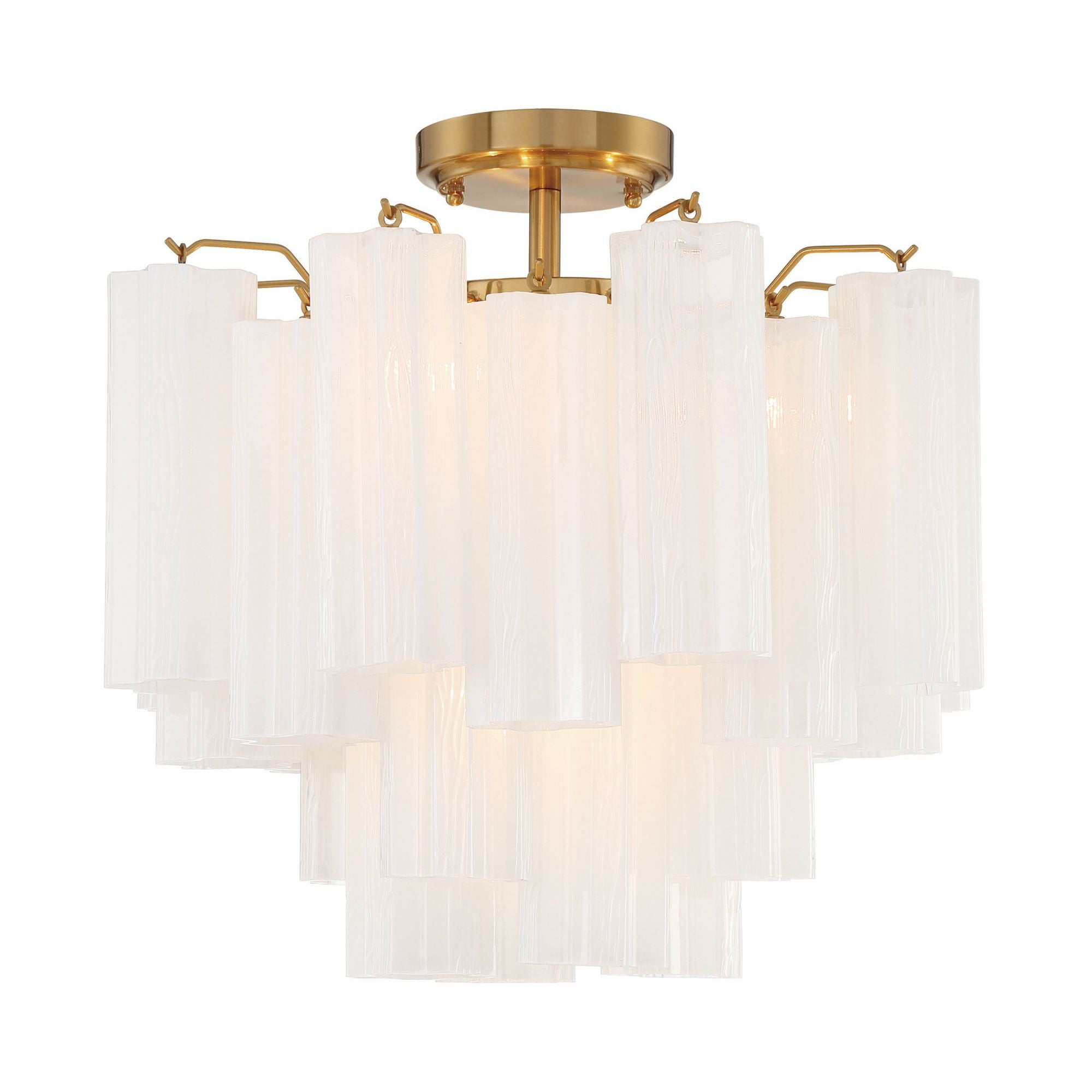 Addis 4 Light Aged Brass Semi Flush Mount Tronchi Glass White 17.75"W x 13.75"H x 17.75"D