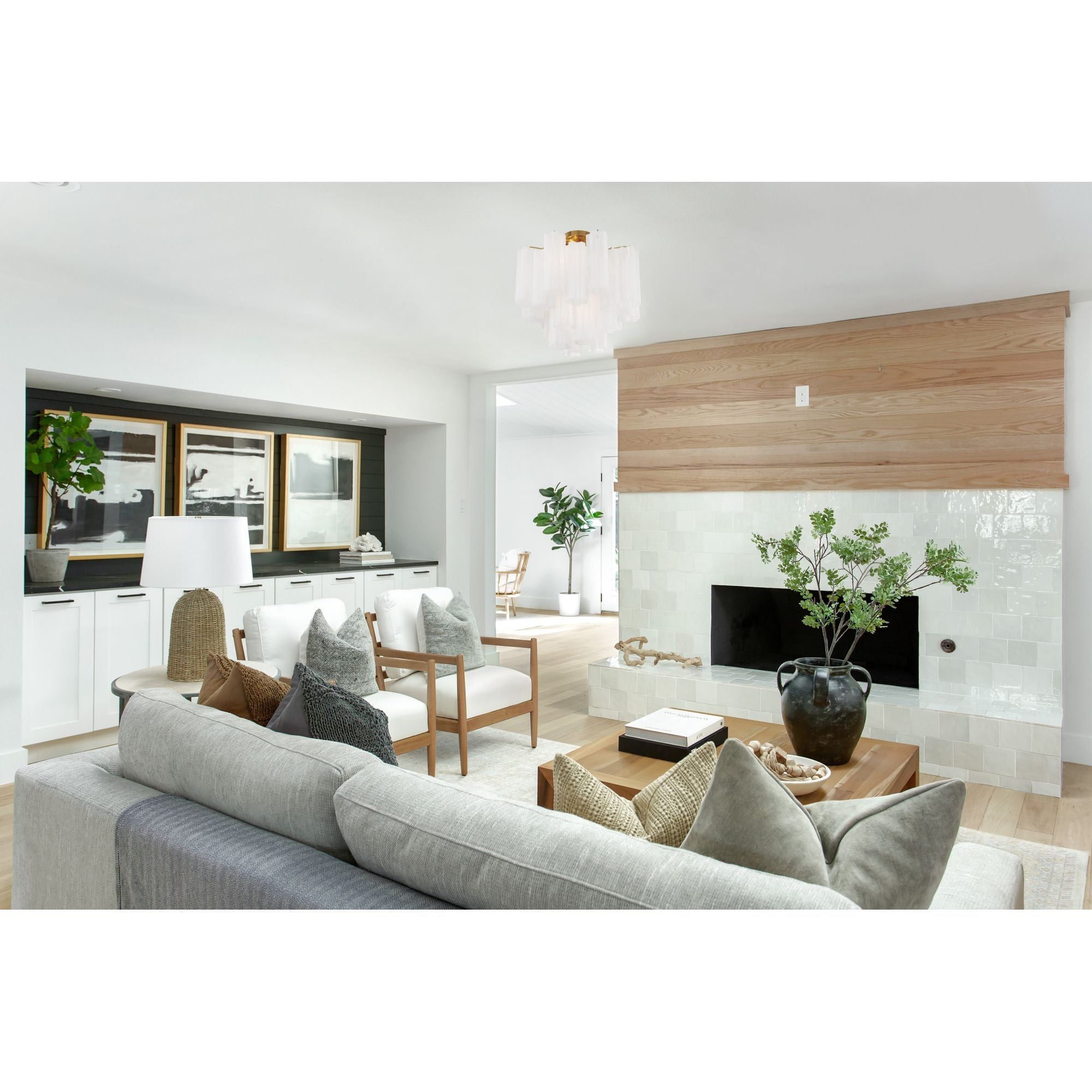 Addis 4 Light Aged Brass Semi Flush Mount Tronchi Glass White 17.75"W x 13.75"H x 17.75"D