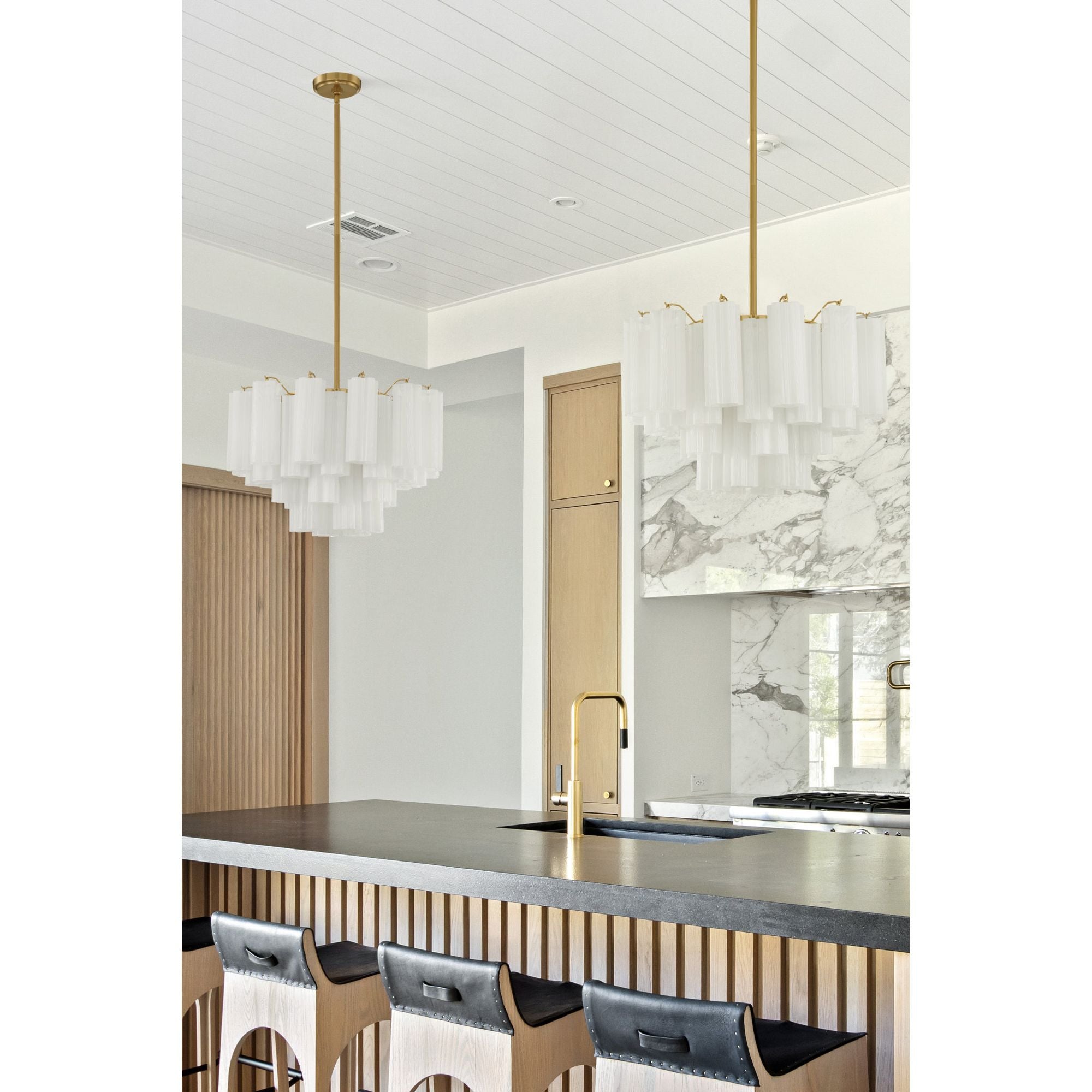 Addis 9 Light Aged Brass Chandelier Tronchi Glass White 22"W x 14.25"H x 22"D