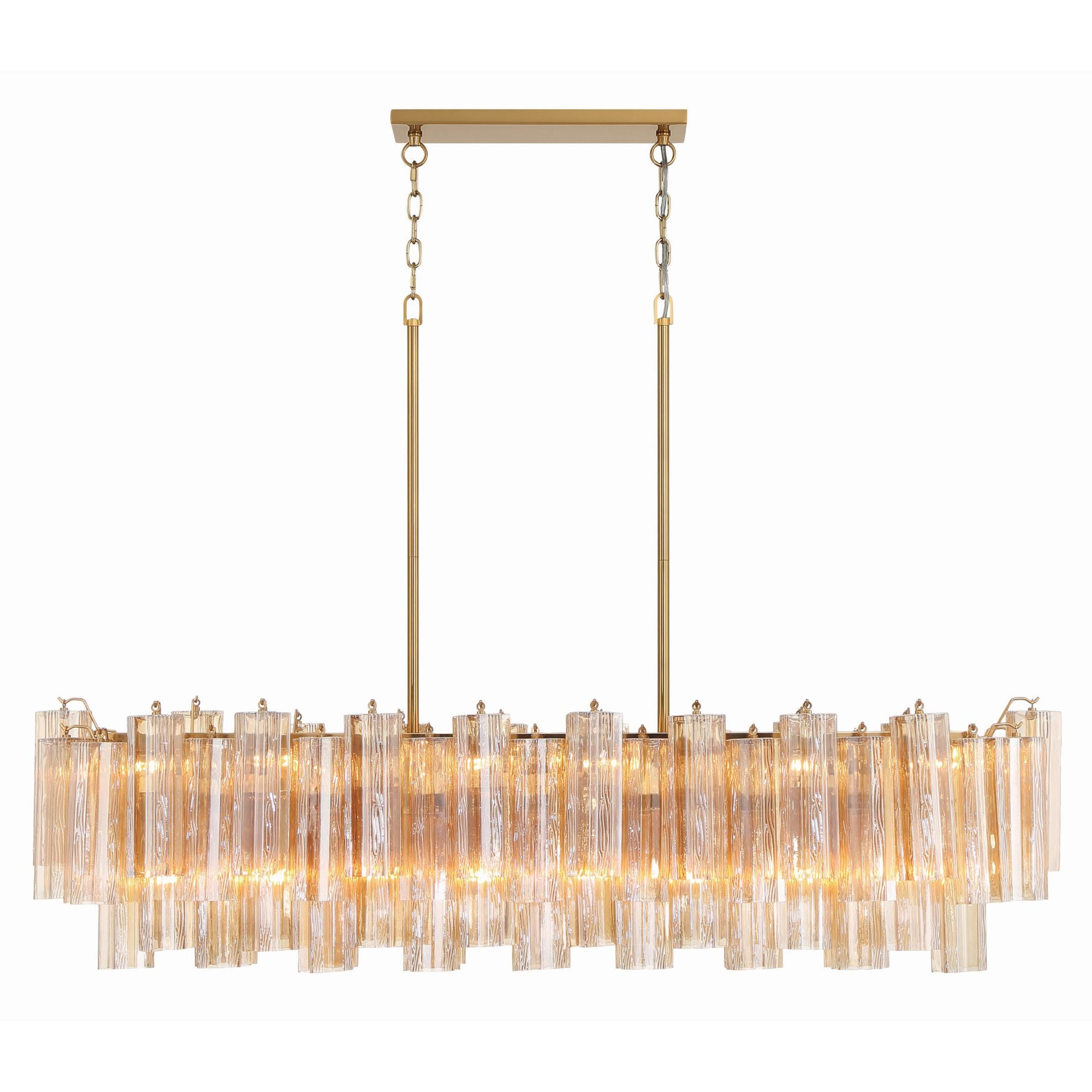Addis 14 Light Aged Brass Linear Chandelier Tronchi Glass Amber 51.75"W x 14.25"H x 14"D