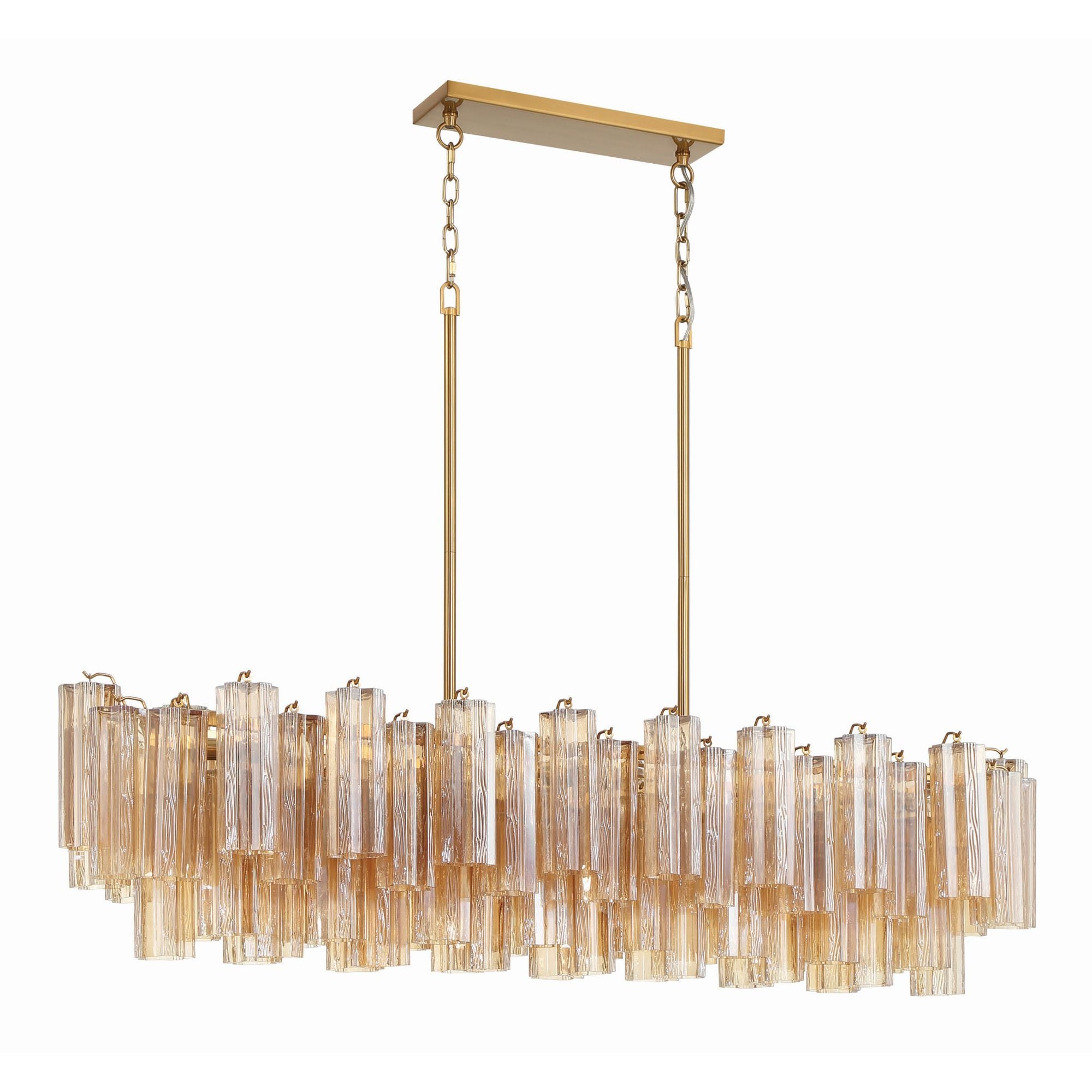 Addis 14 Light Aged Brass Linear Chandelier Tronchi Glass Amber 51.75"W x 14.25"H x 14"D