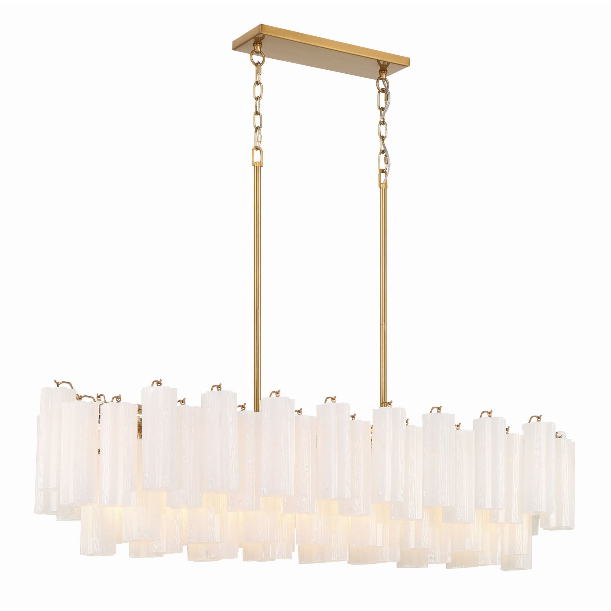 Addis 14 Light Aged Brass Linear Chandelier Tronchi Glass White 51.75"W x 14.25"H x 14"D