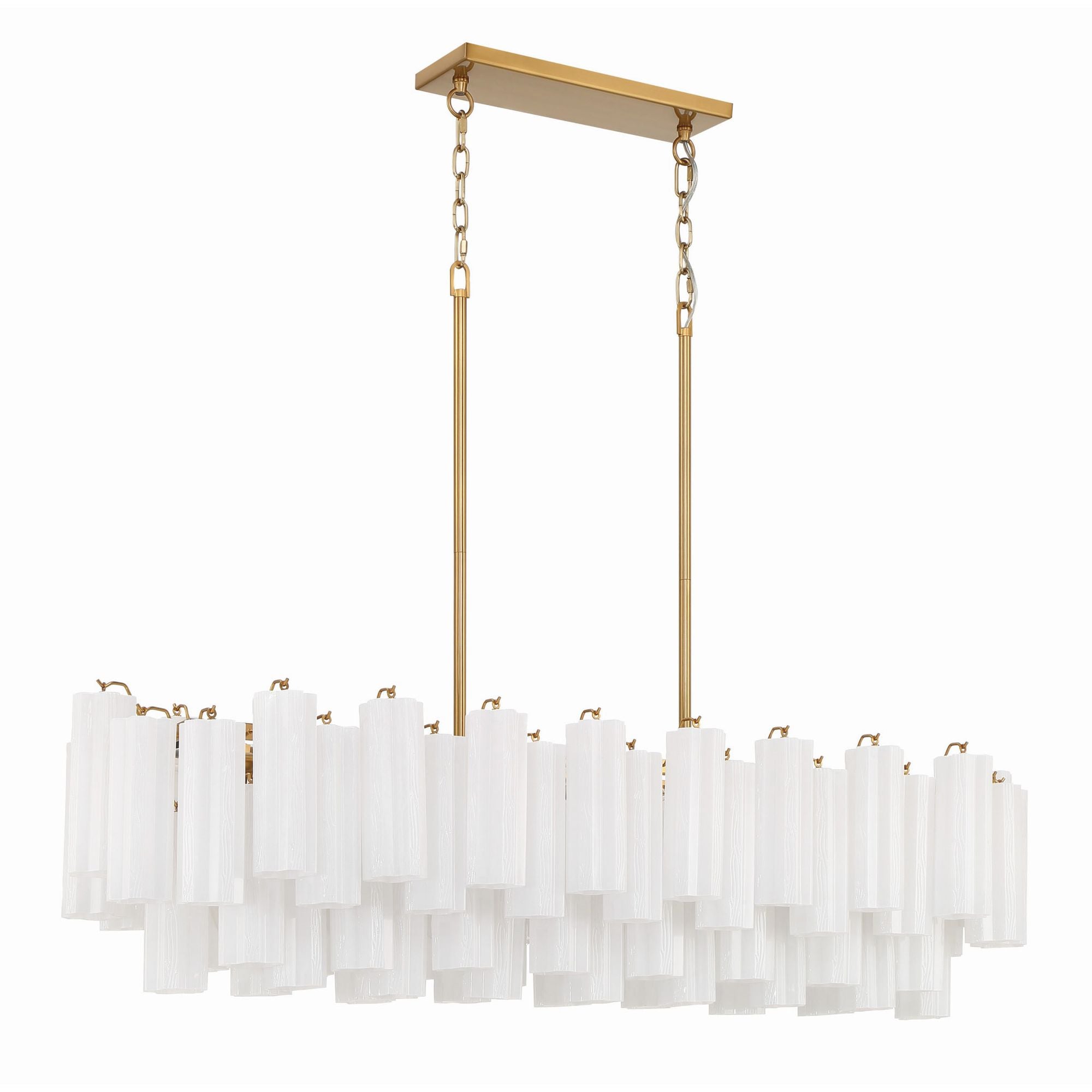 Addis 14 Light Aged Brass Linear Chandelier Tronchi Glass White 51.75"W x 14.25"H x 14"D