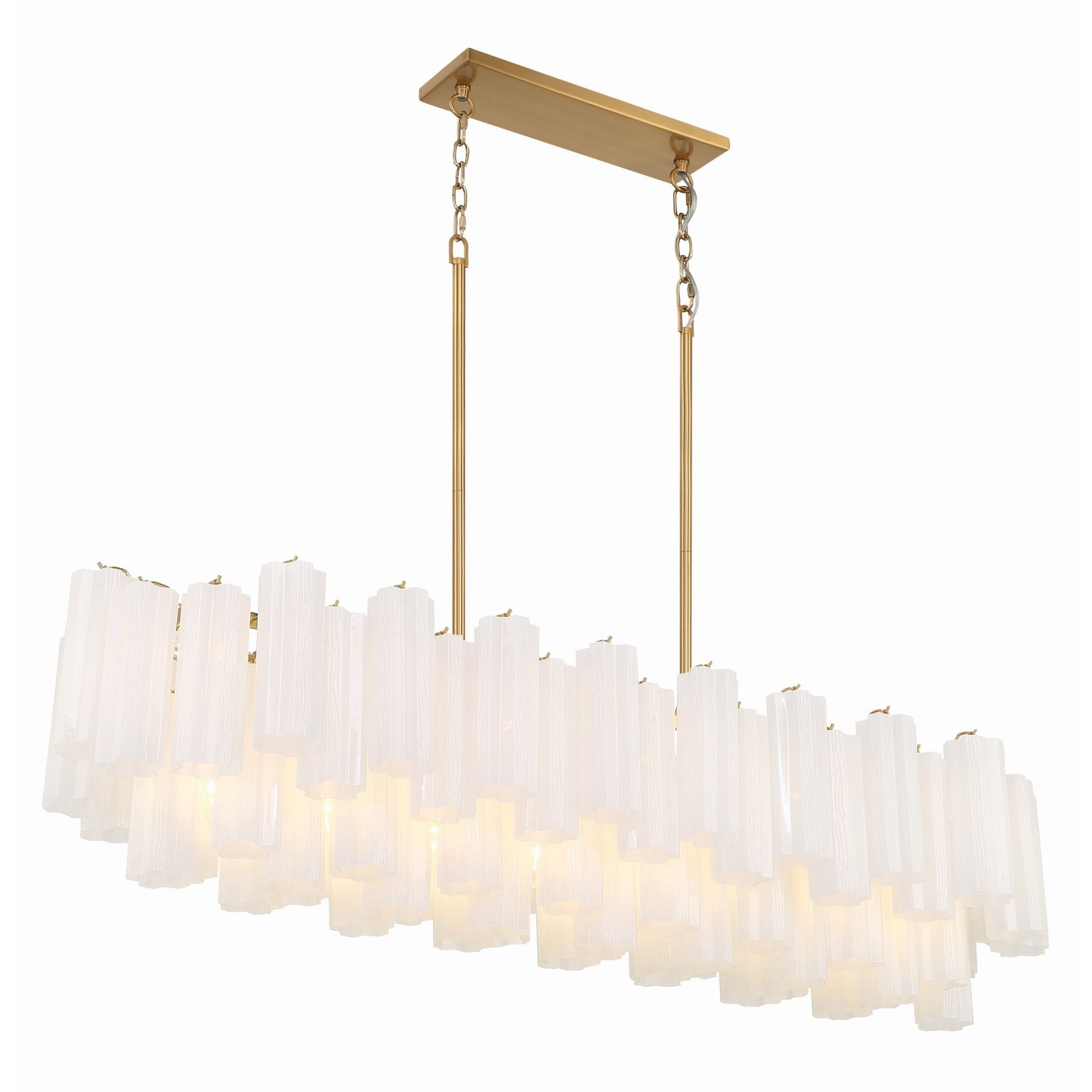 Addis 14 Light Aged Brass Linear Chandelier Tronchi Glass White 51.75"W x 14.25"H x 14"D