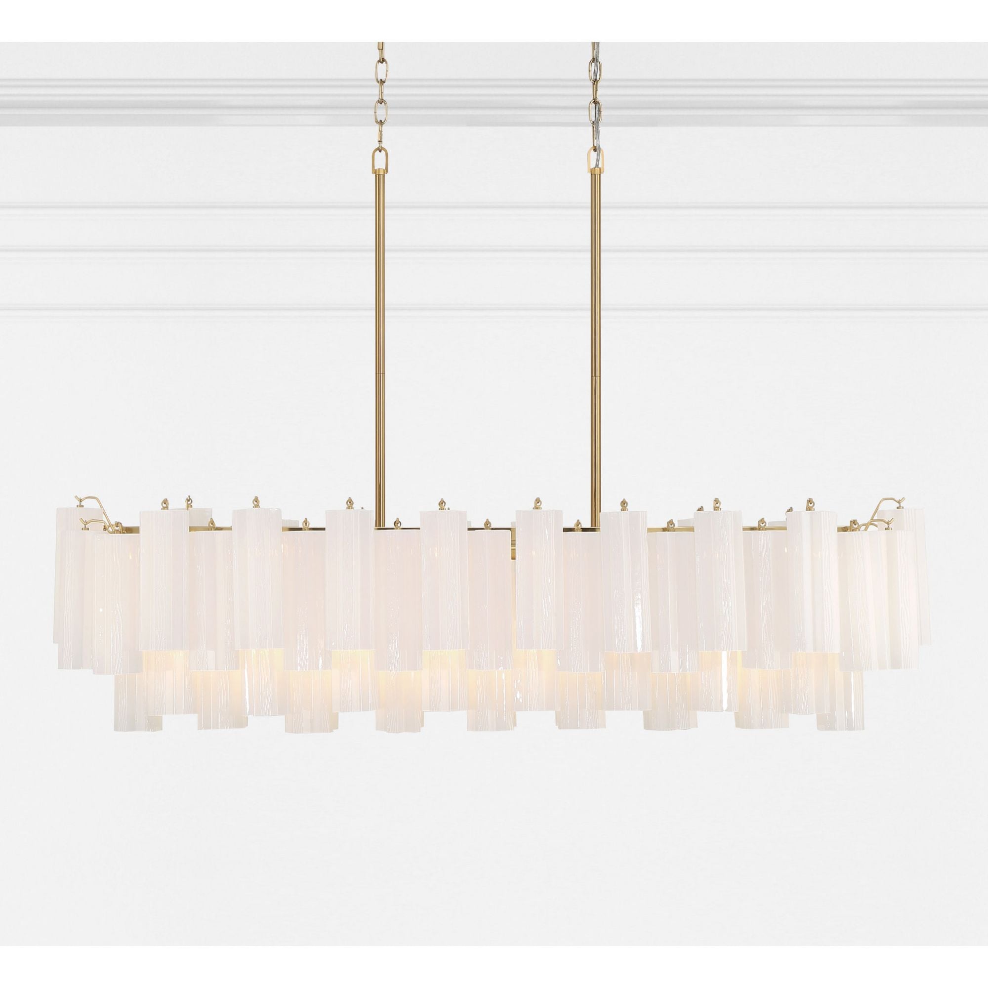 Addis 14 Light Aged Brass Linear Chandelier Tronchi Glass White 51.75"W x 14.25"H x 14"D