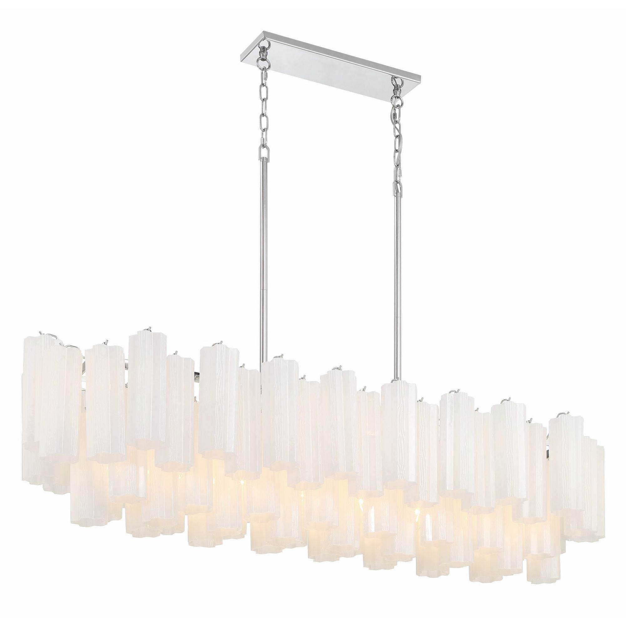 Addis 14 Light Polished Chrome Linear Chandelier Tronchi Glass White 51.75"W x 14.25"H x 14"D