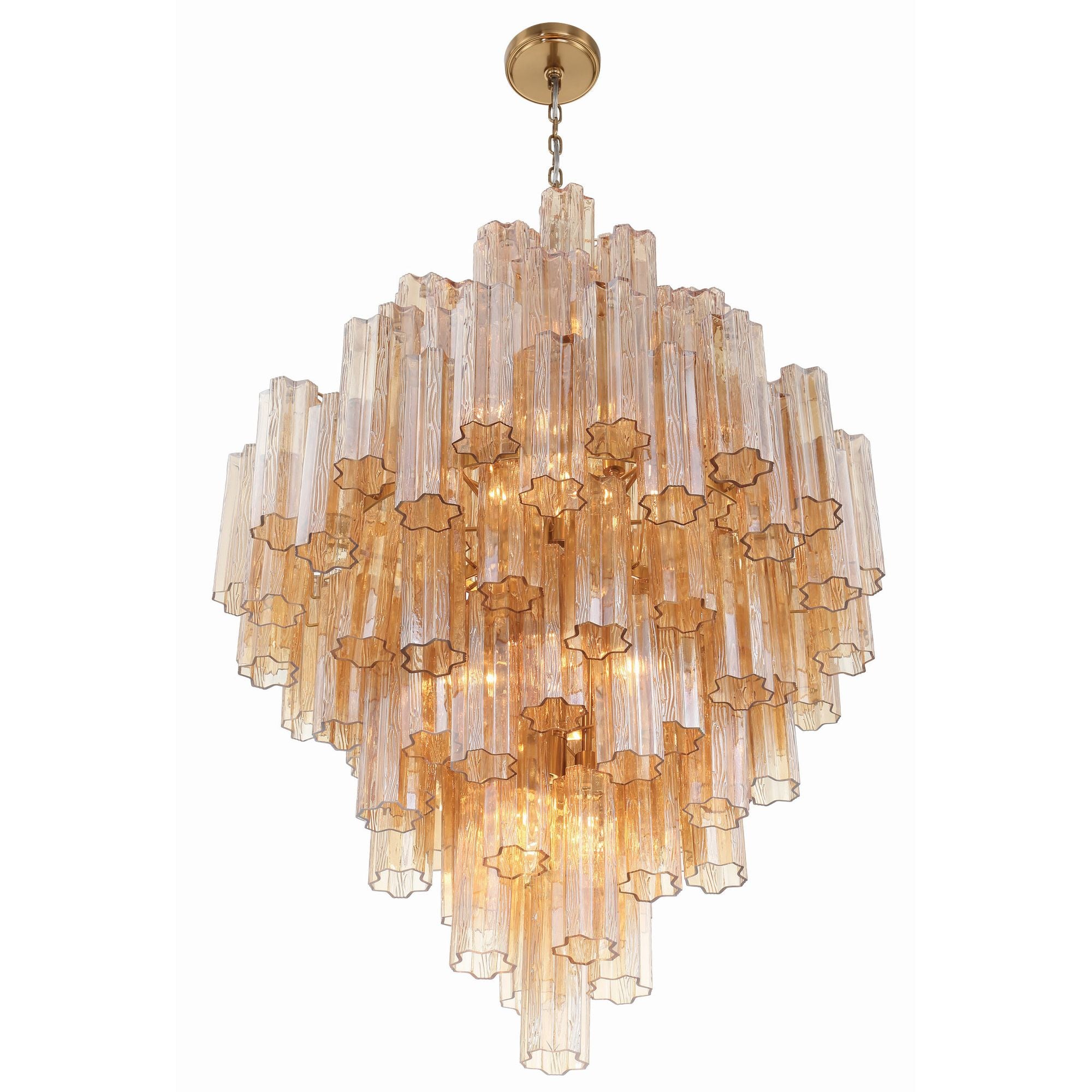 Addis 20 Light Aged Brass Chandelier Tronchi Glass Amber 31.5"W x 50.5"H x 31.5"D