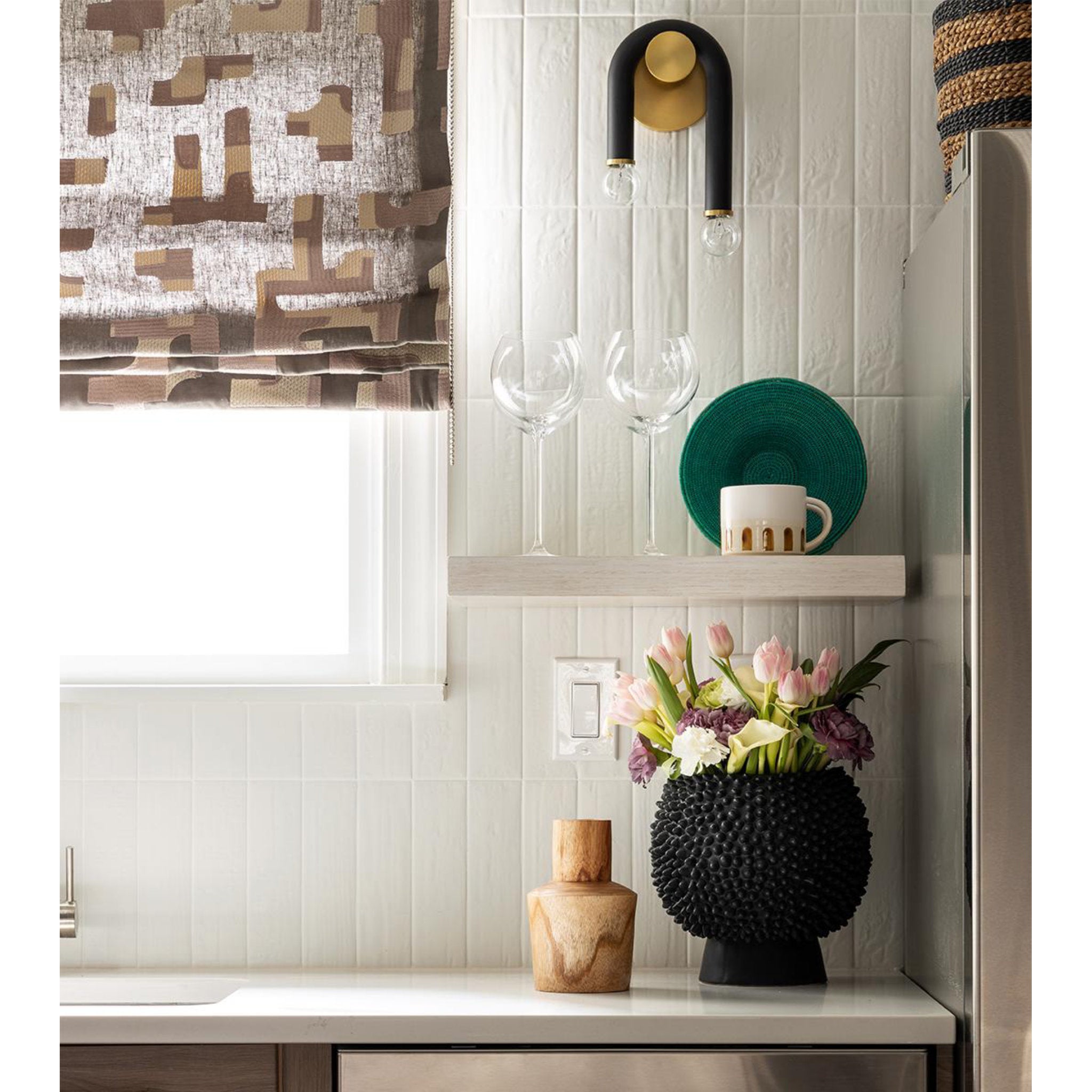 Whit 2-Light Wall Sconce in Aged Brass/Black 44L x 6.5W x 11H