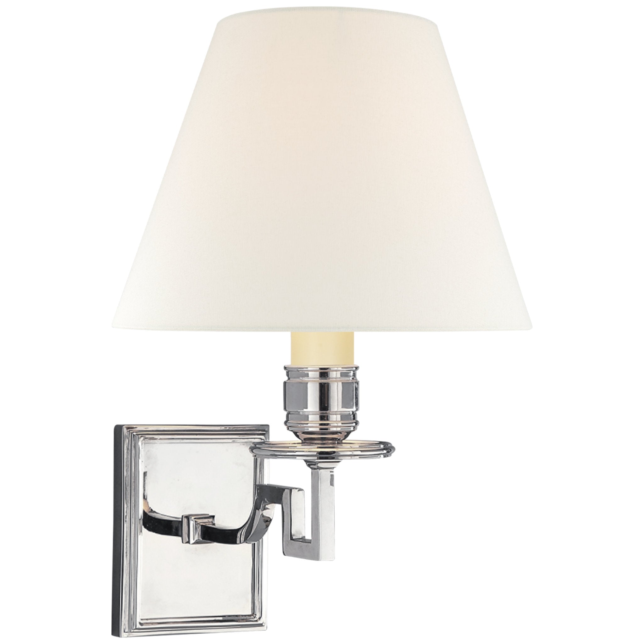 Alexa Hampton Dean Single Arm Sconce in Polished Nickel with Linen Shade Wall Light W8.25" x H12.75"