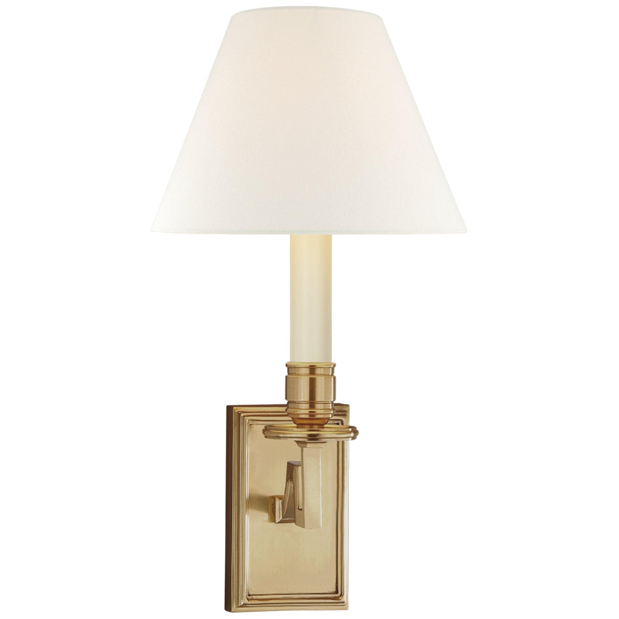 Alexa Hampton Dean Library Sconce in Natural Brass with Linen Shade Wall Light W6.5" x H13"