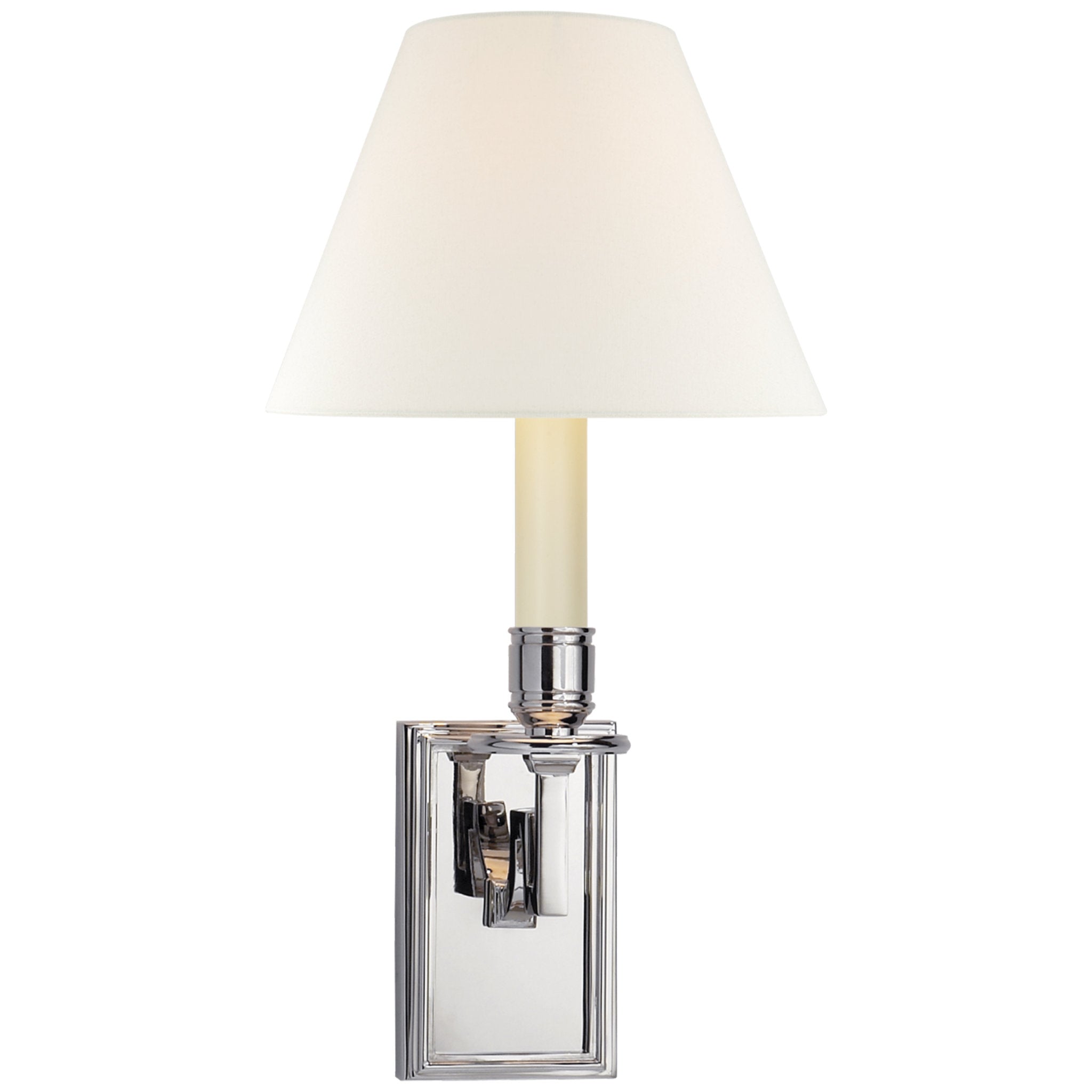Alexa Hampton Dean Library Sconce in Polished Nickel with Linen Shade Wall Light W6.5" x H13"