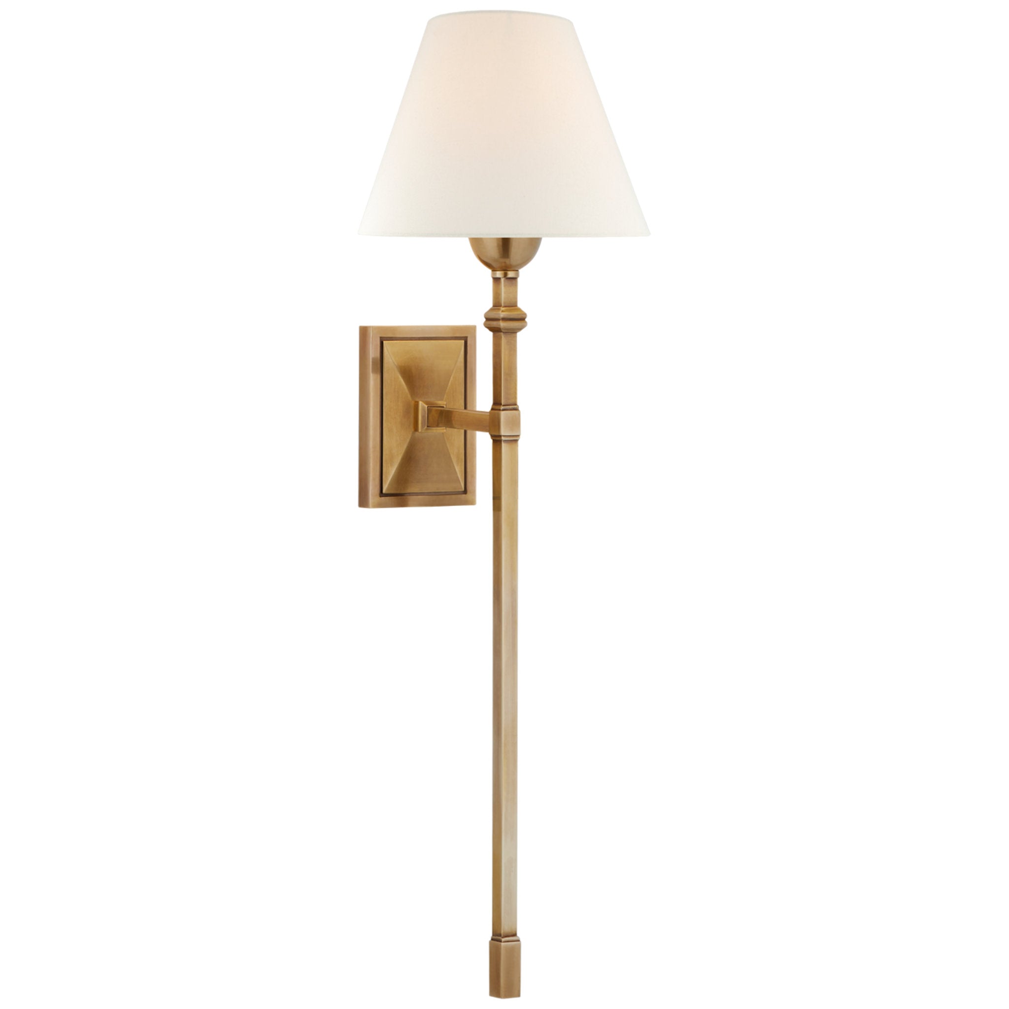 Alexa Hampton Jane Large Single Tail Sconce in Hand-Rubbed Antique Brass with Linen Shade Wall Light W7.75" x H25.5"
